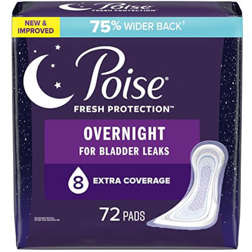 Poise Incontinence Pads & Postpartum Incontinence Pads, 8 Drop Overnight Absorbency, Extra-Coverage Length, 72 Count, Packaging May Vary Visit the Poise Store