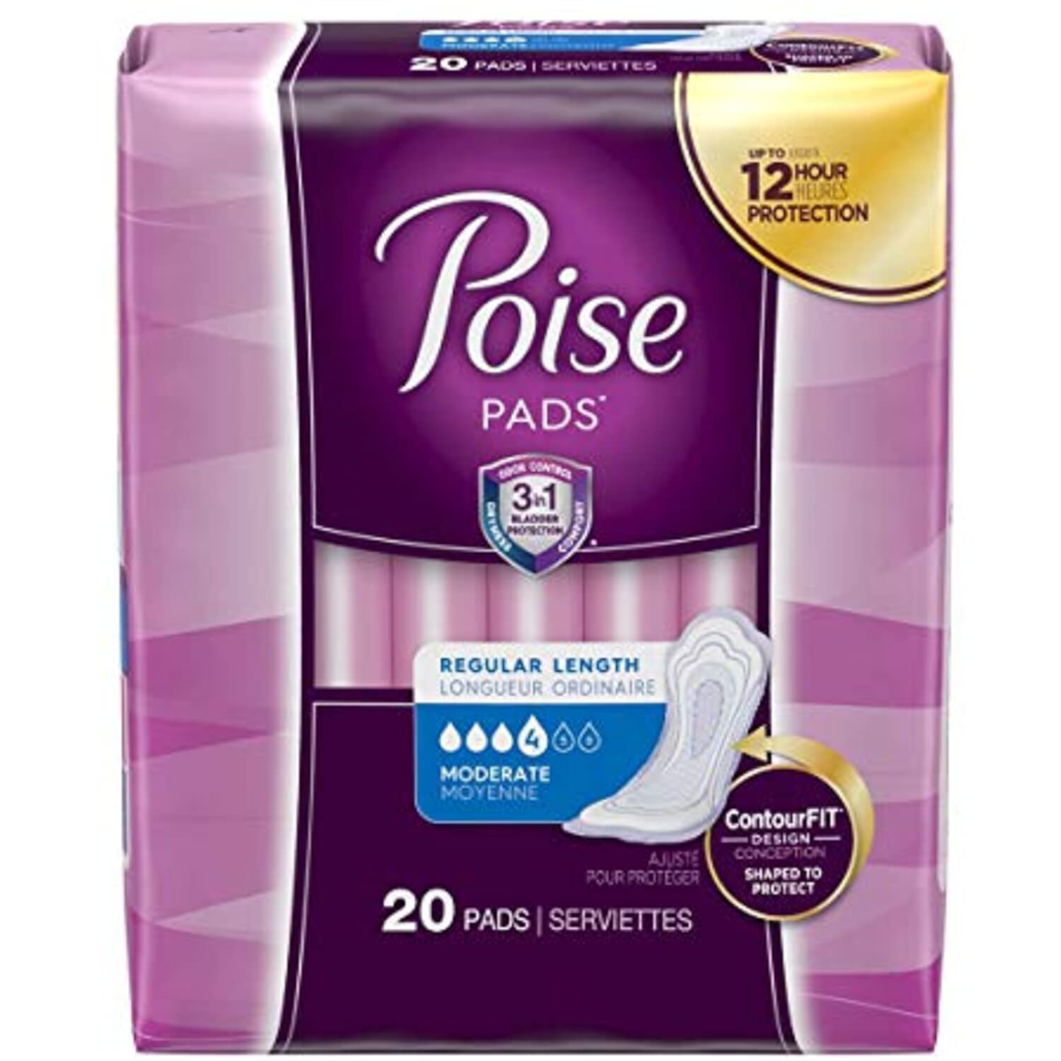 Poise Bladder Control Pad 10.9 Inch Length Moderate Absorbency Polyacrylate Regular Female Disposable, 19564 - Pack of 20 Visit the Poise Store