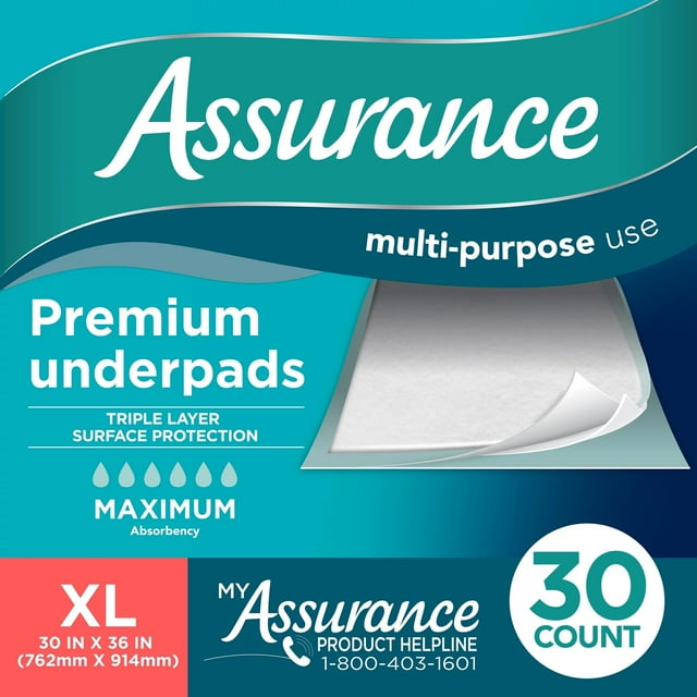 Assurance Unisex Premium Quilted Underpad, Maximum Absorbency, XL (30 Count) Assurance