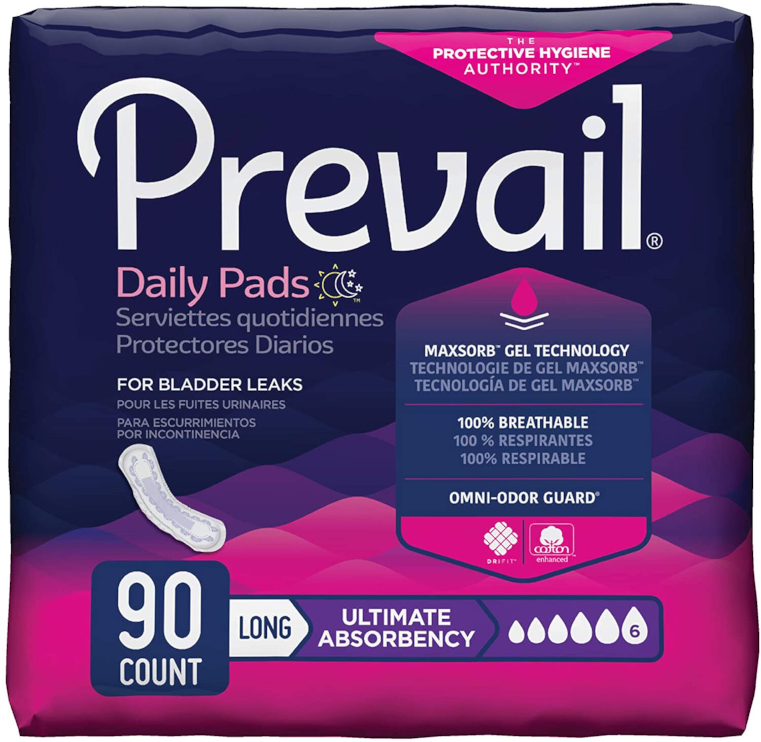 Prevail Incontinence Bladder Control Pads, Ultimate Absorbency, Long, 90 Count Prevail