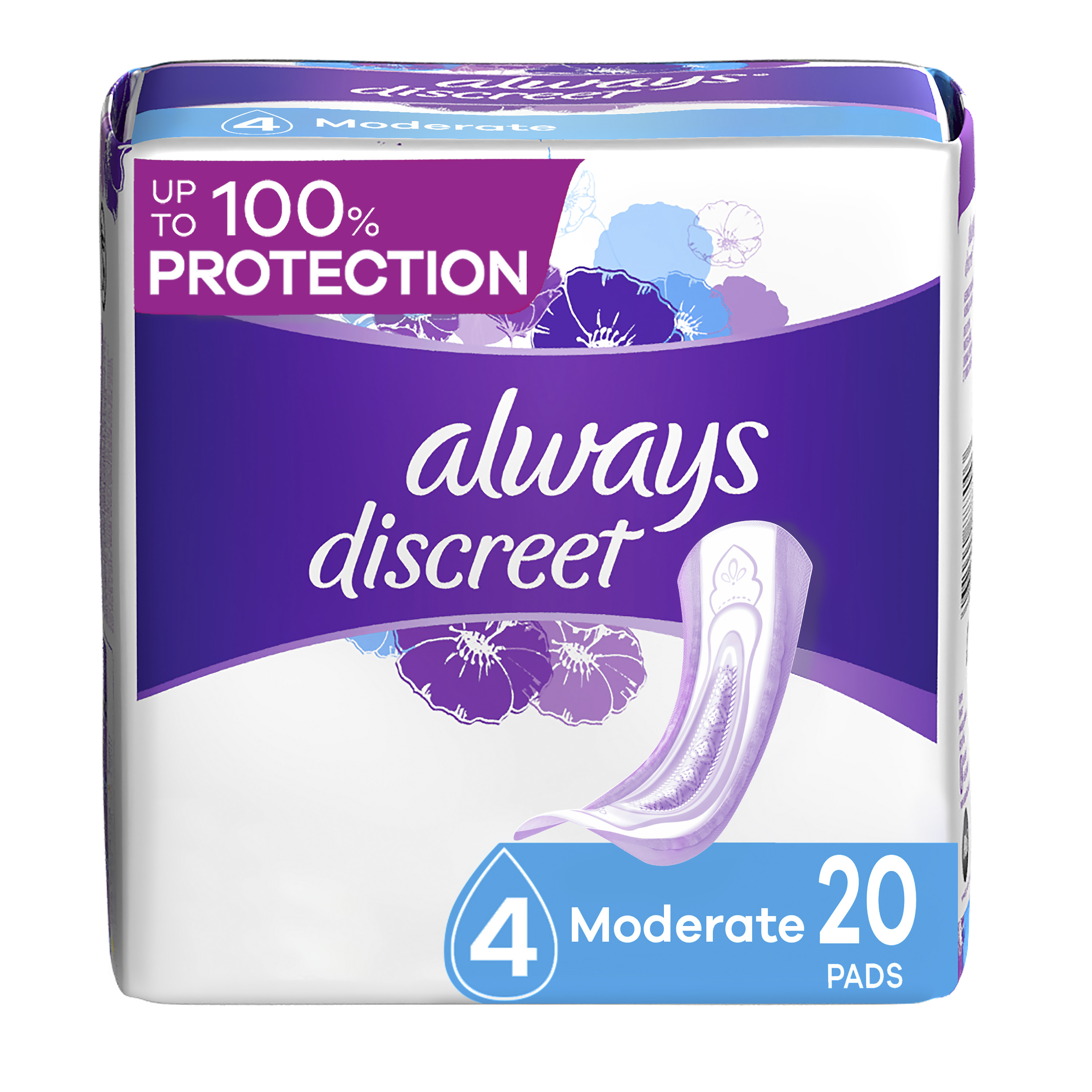 Always Discreet Incontinence Pads for Women, Moderate, 20 Count Always Discreet