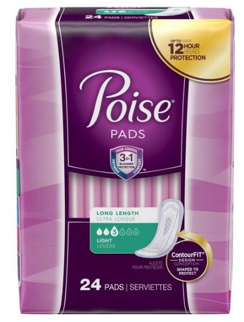 Poise Long Length Bladder Control Pad Light Absorbency Absorb-Loc One Size Fits Most Female Disposable, 48536 - Pack of 24 Visit the Poise Store