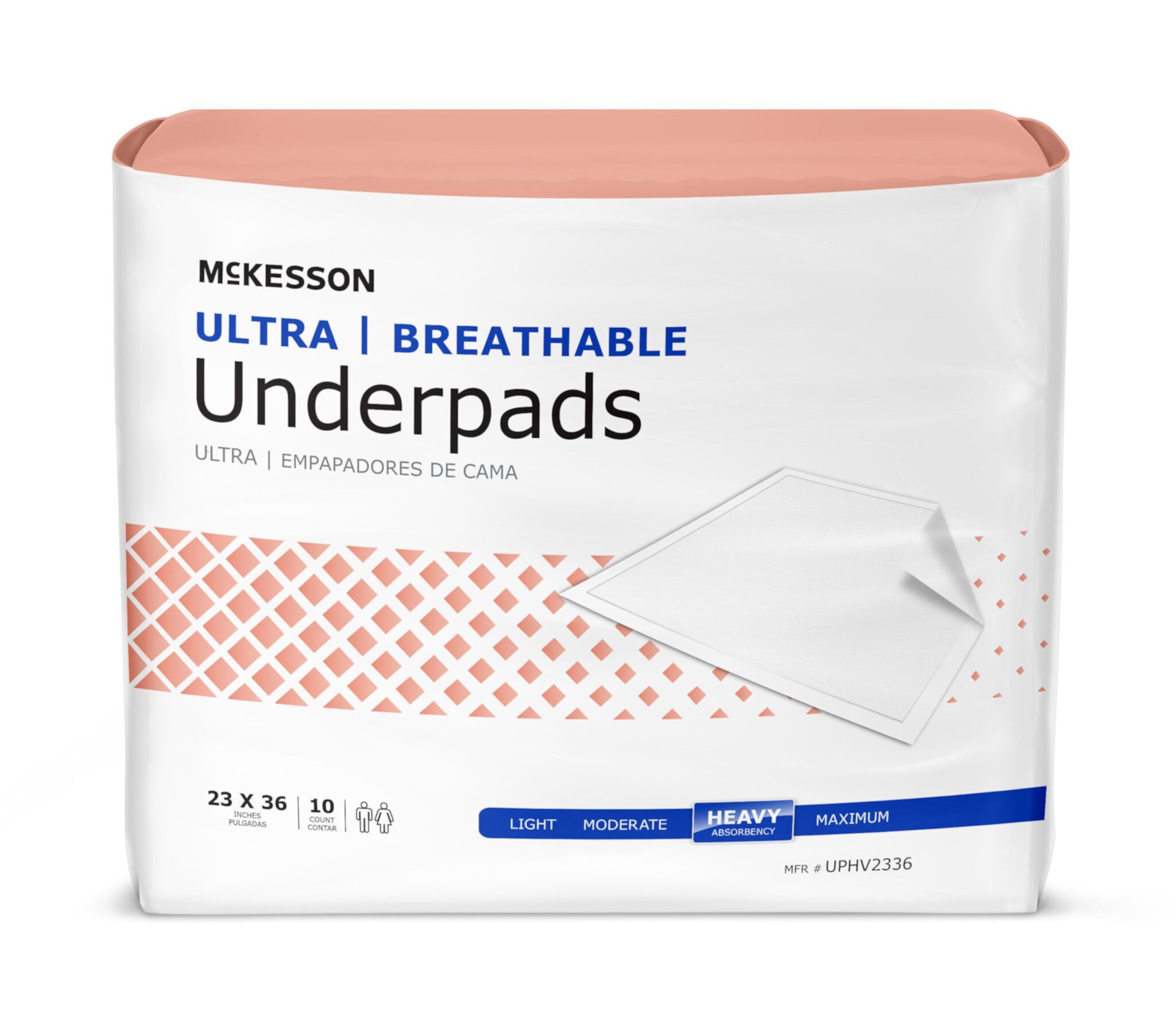 McKesson Ultra Breathable Underpads, Incontinence Bed Pads, Heavy Absorbency, 23 in x 36 in, 10 Count Mckesson