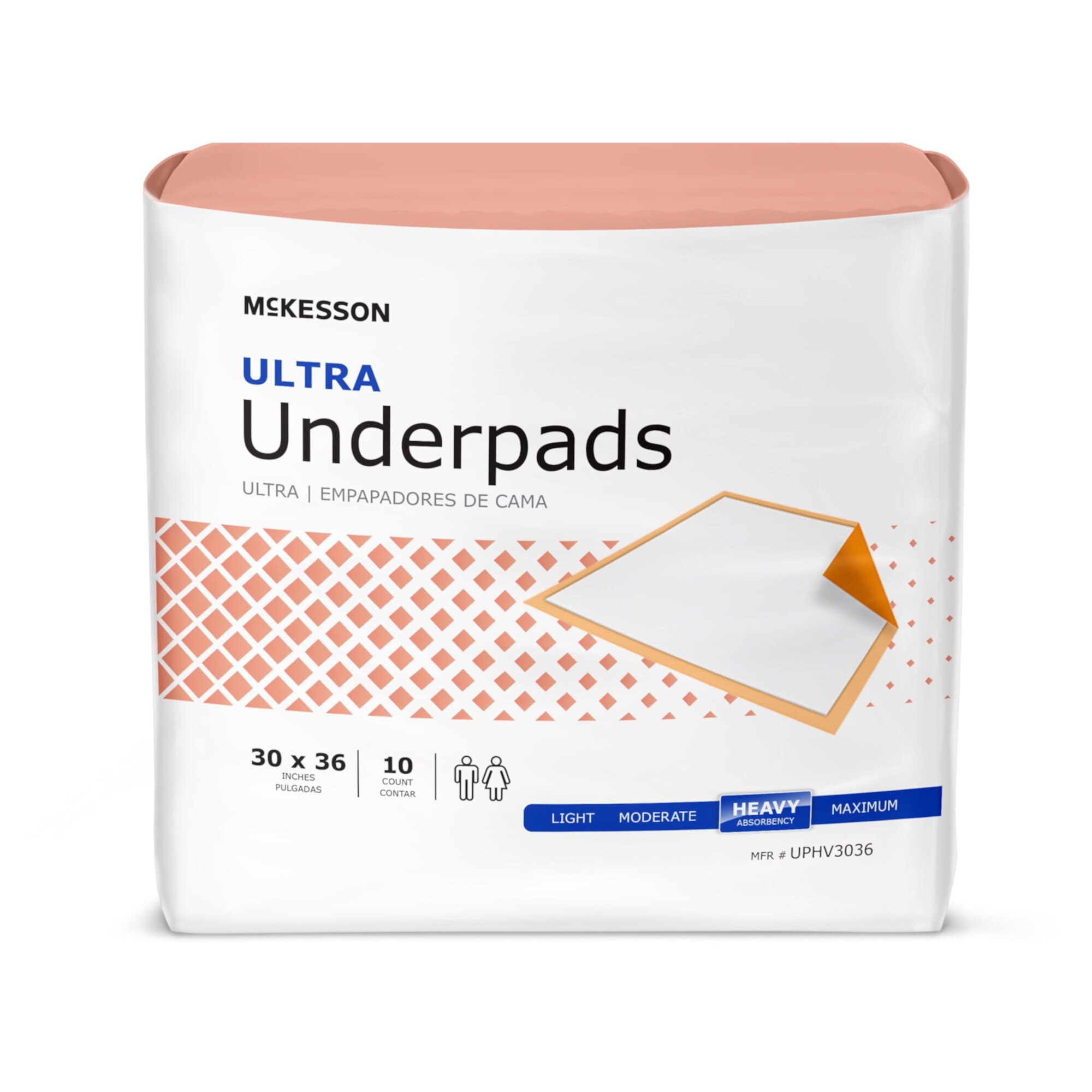 McKesson Ultra Underpads, Adult Incontinence Bed Pads, Chux, Disposable, Heavy Absorbency, 30 in x 36 in, 10 Count Mckesson