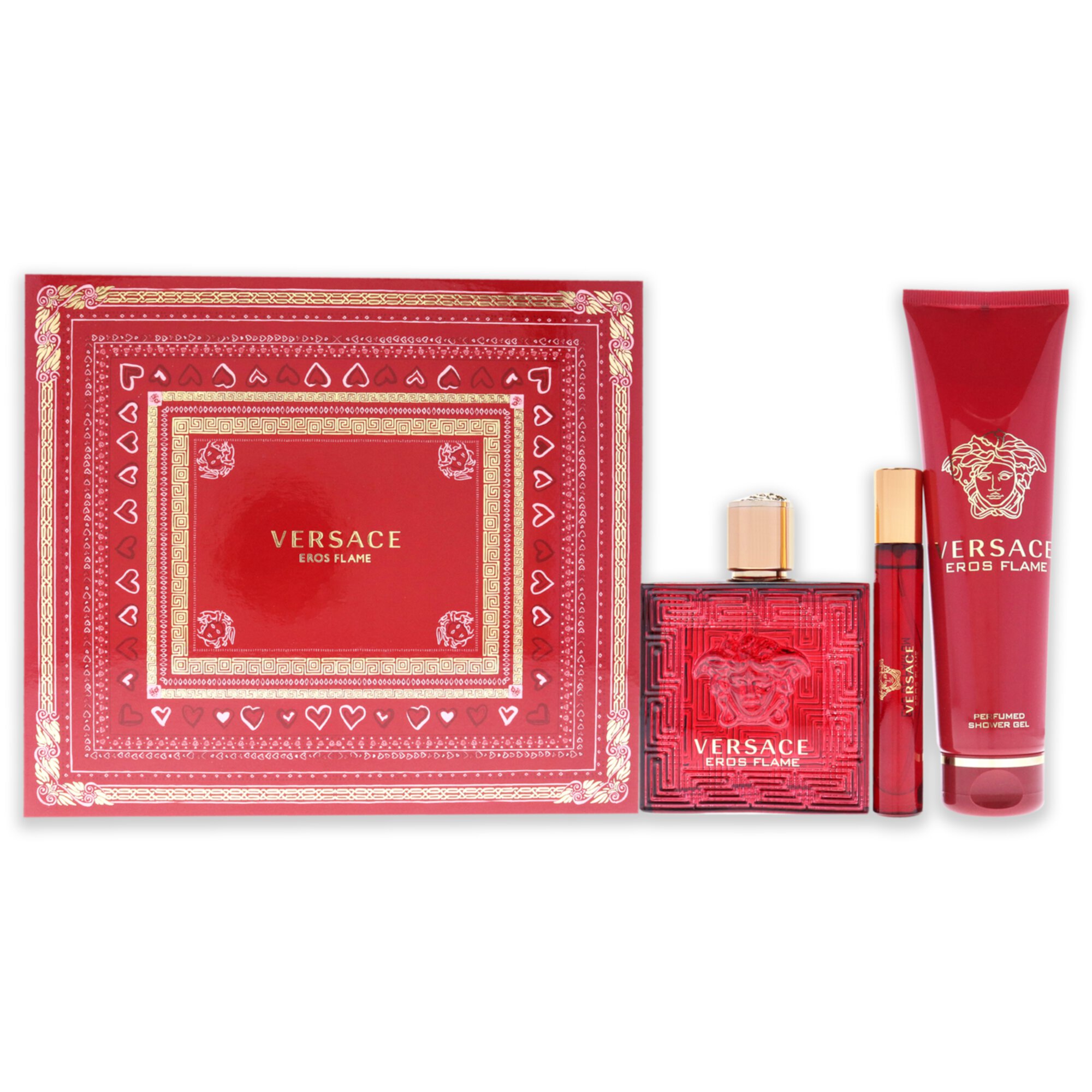 Versace Eros Flame by Versace for Men - 3 Pc Gift Set 3.4oz EDP Spray, 0.3oz EDP Spray, 5.0oz Perfumed Shower Gel Versace