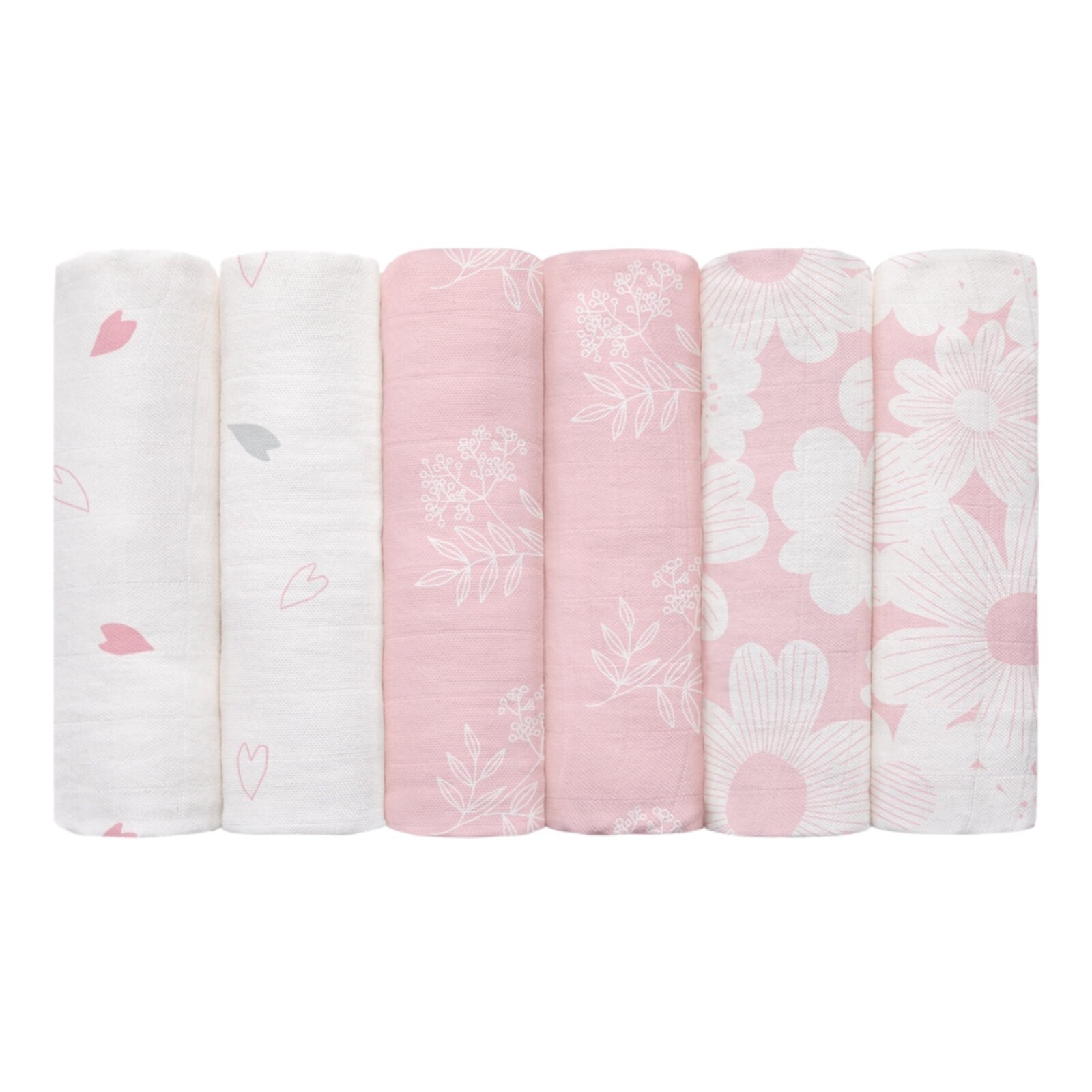 Gllquen Baby Muslin Swaddle Blankets 6-Pack Organic Cotton Blankets for Newborn Infant Girls Boys, 28 X 28", Rosebud GLLQUEN BABY