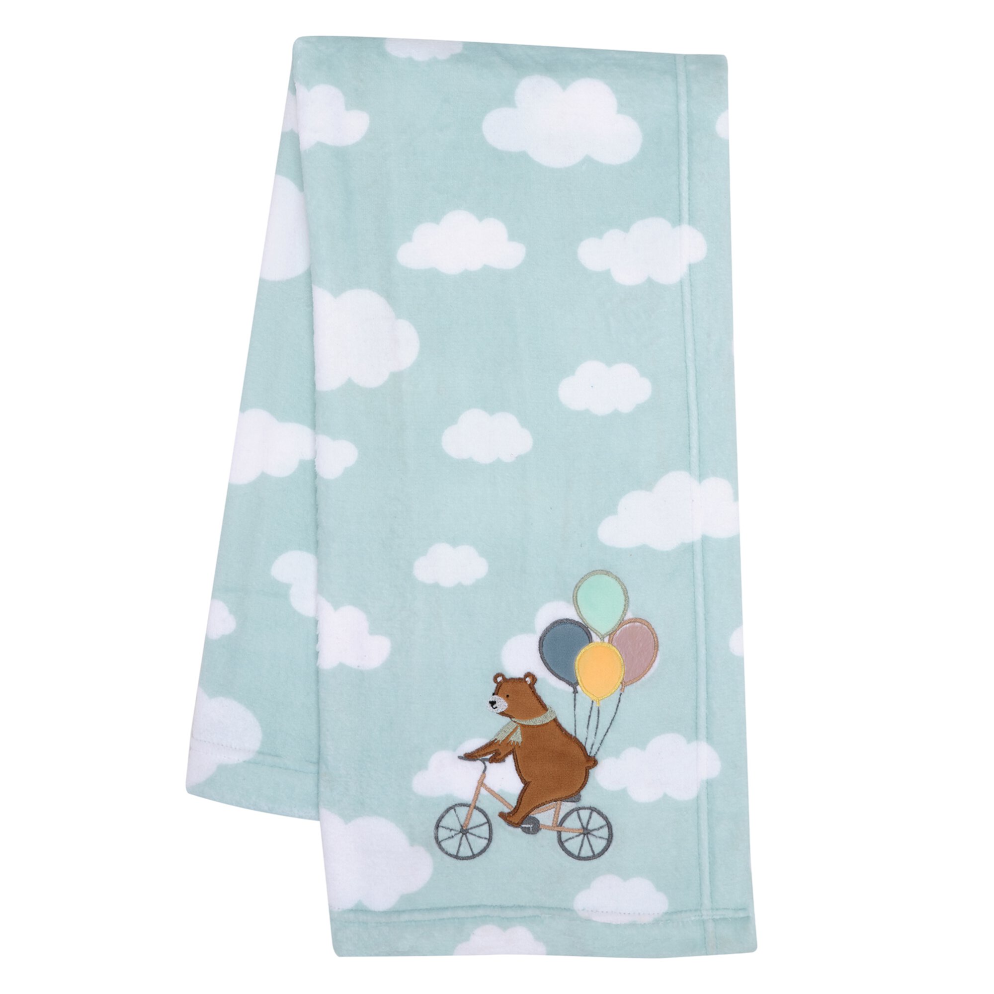 Bedtime Originals Up Up & Away Bear/Balloon/Cloud Soft Blue Fleece Baby Blanket Bedtime Originals