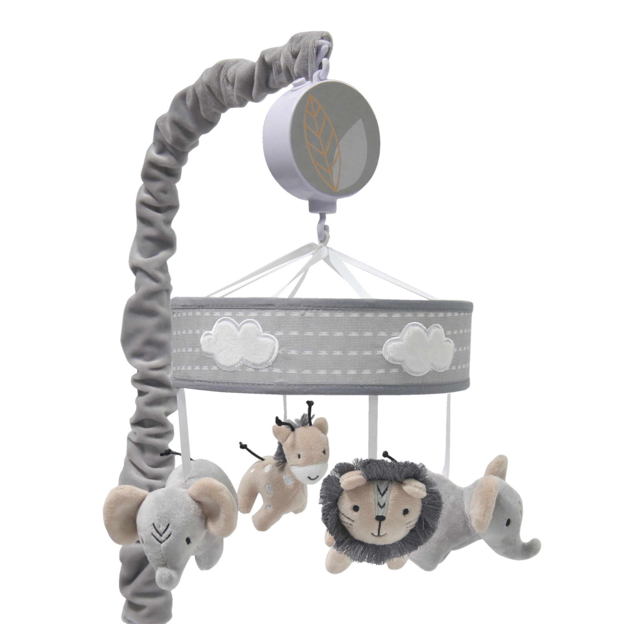 Lambs & Ivy Jungle Safari Musical Baby Crib Mobile - Gray, Beige, White, Animals Lambs & Ivy