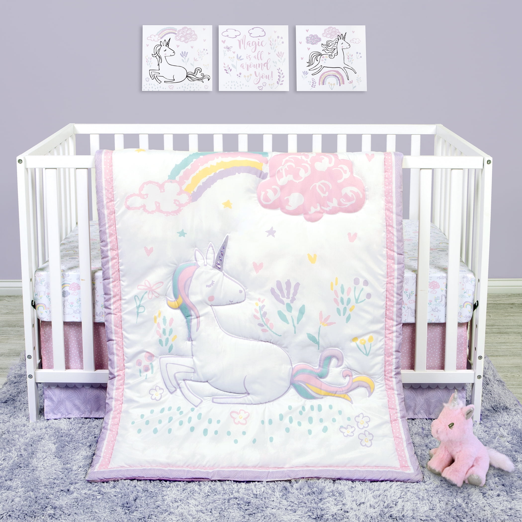 Sammy & Lou Baby Nursery Crib Bedding Set, Sweet Unicorn 4 Piece Sammy & Lou