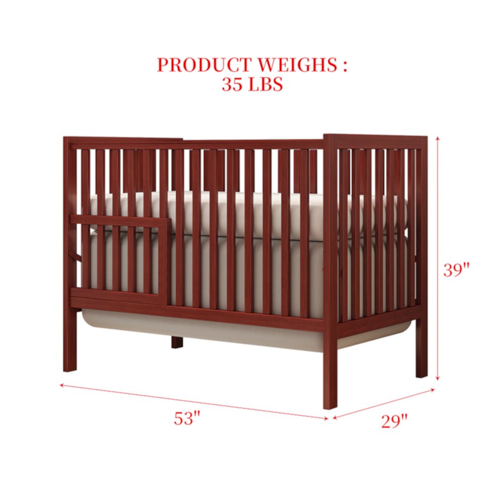 5 in 1 Convertible Crib with 3 Position Mattress Height Settings Converts From Crib To Toddler Bed Full Size Bed Kojooin