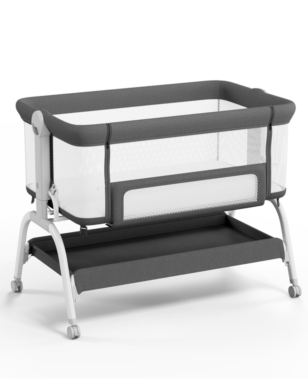 Babyomi 3 in 1 Baby Bassinet, With Storage Basket and Wheels, Adjustable Height Bassinet Bedside Sleeper, Easy Folding Portable Crib for Newborn Gray Babyomi