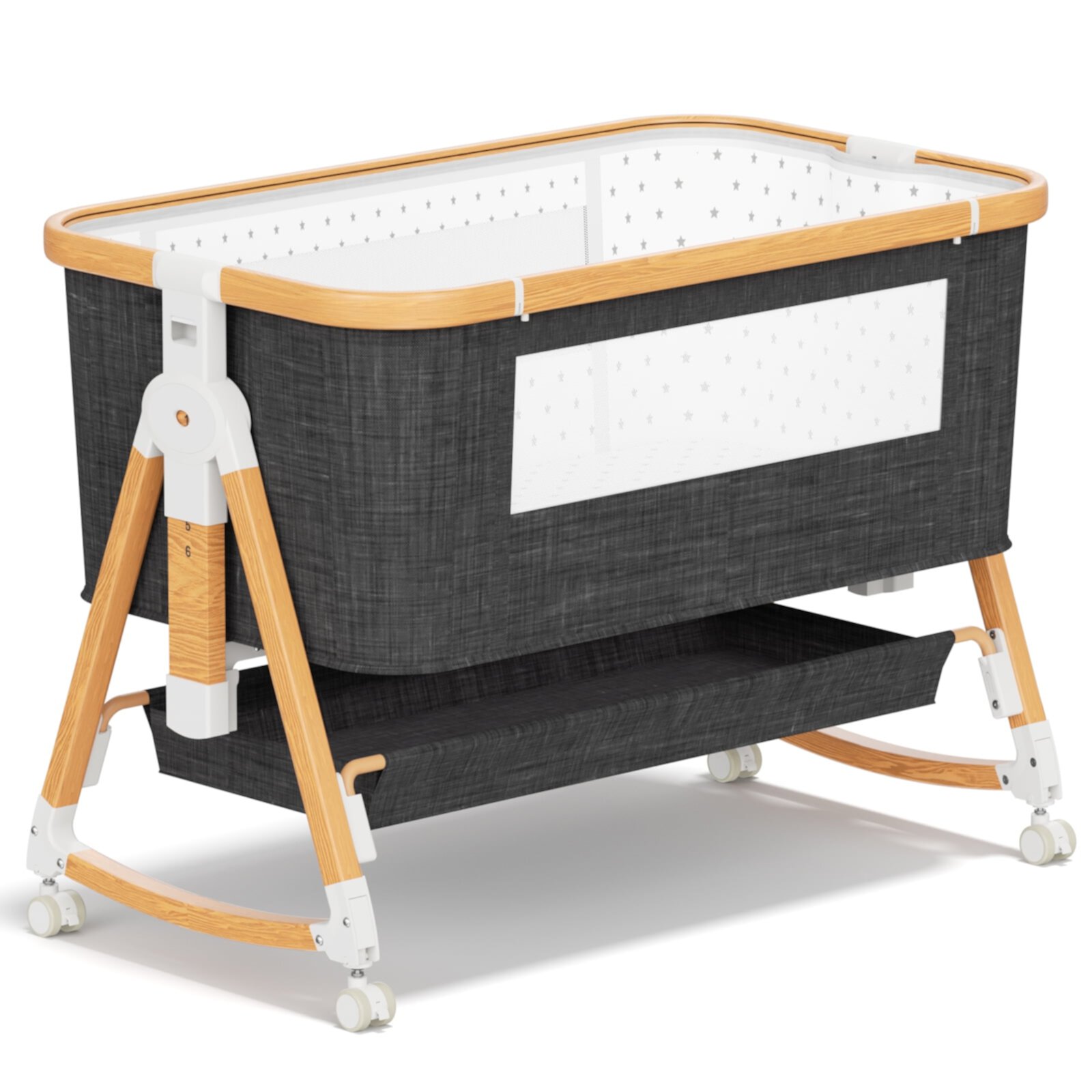 KORIMEFA Portable Crib for Baby, Baby Playards, Bedside Bassinet with Wheels, Heigt Adjustable, with Mosquito Nets, Large Storage Bag, for Infant Baby Newborn KORIMEFA