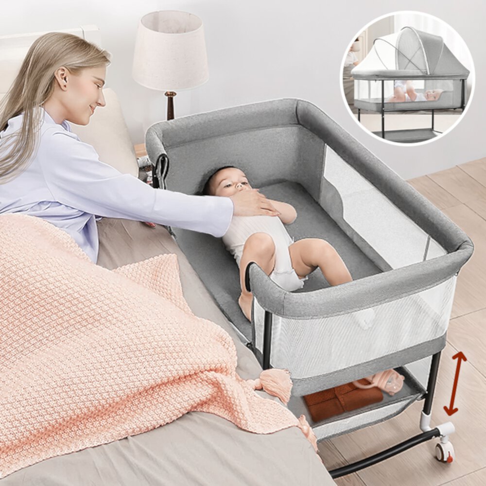 Yadala Bassinet, 4 in 1 Portable Rocking Bedside Bassinet for Baby Newborn with Mattress & Diaper Pad, Grey Yadala