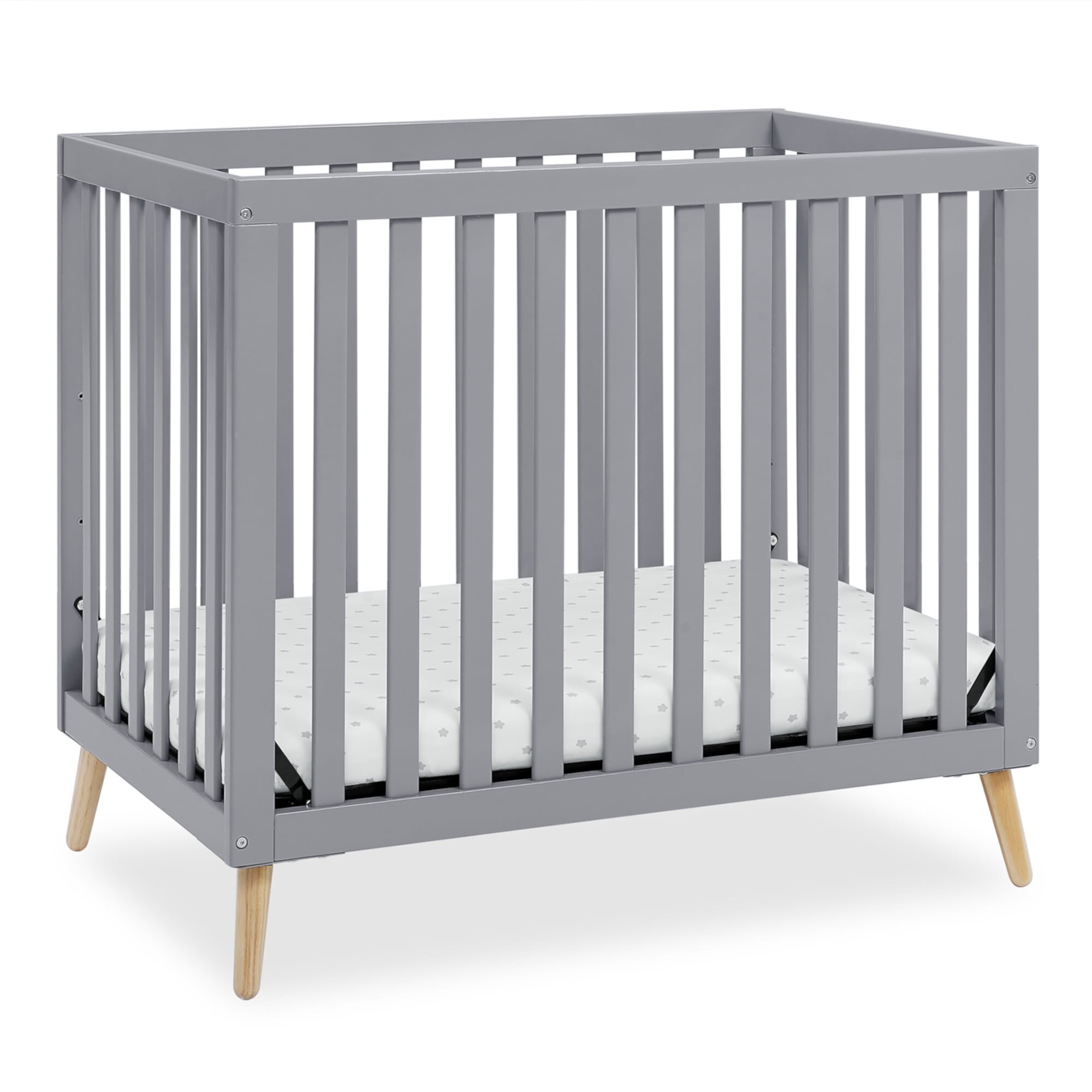 Delta Children Essex Convertible Mini Baby Crib with 2.75-Inch Mattress, Grey w/Natural Delta Children