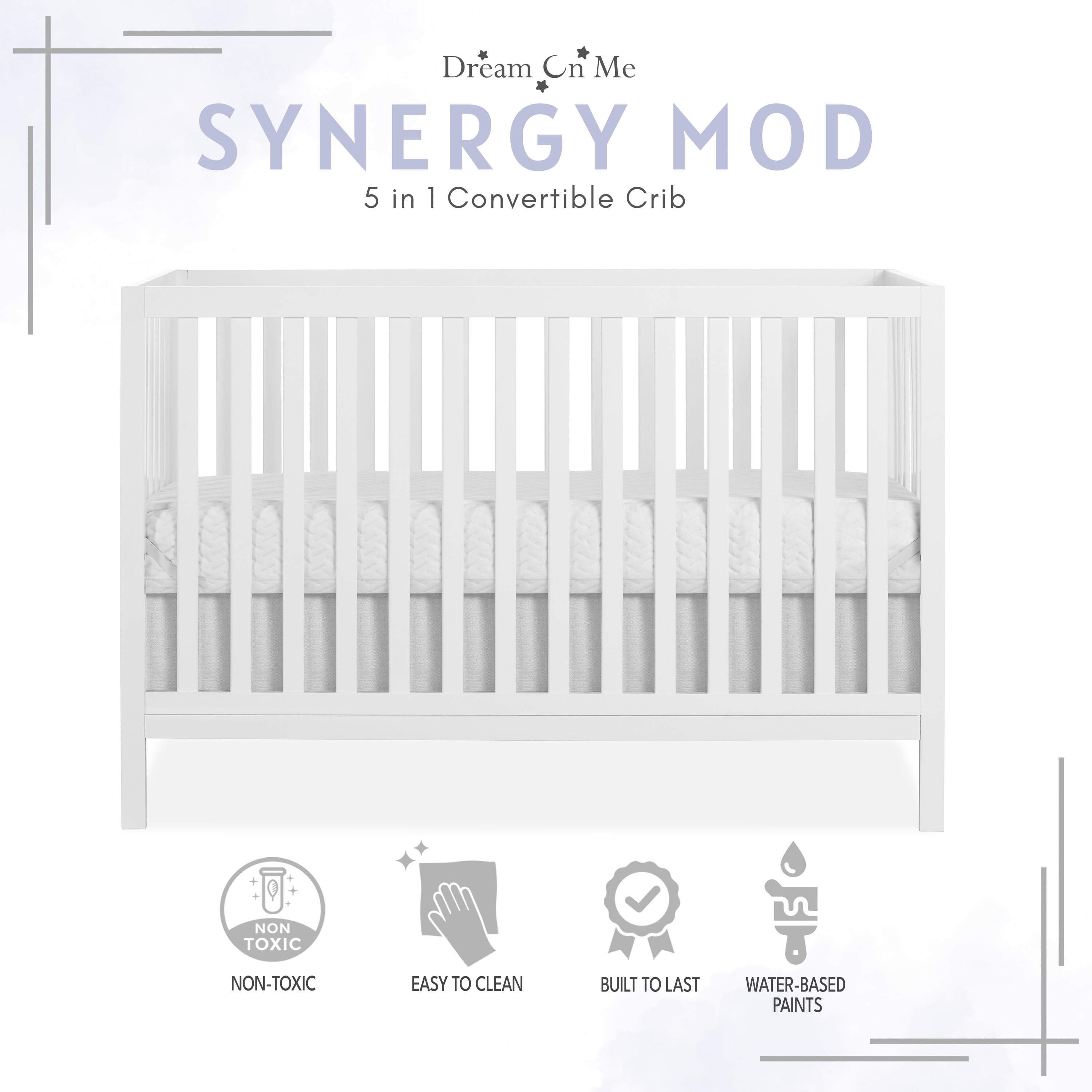 Dream On Me Synergy MOD Crib, Made with Sustainable New Zealand Pinewood, Cool Gray Dream On Me