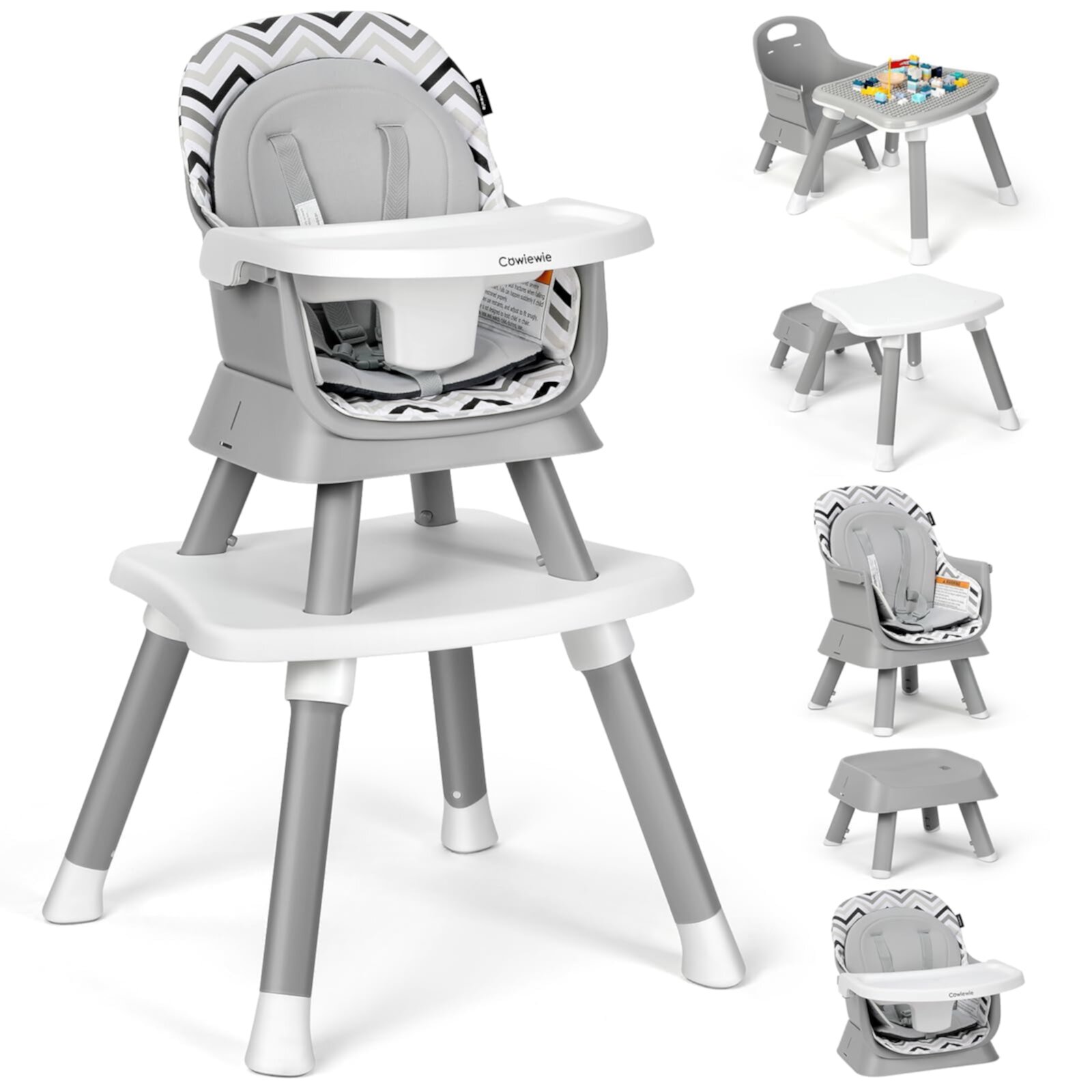 Cowiewie 8 in 1 Baby High Chair for Babies, Toddler Dining Booster Seat, BPA Free PP Material, Grey Cowiewie