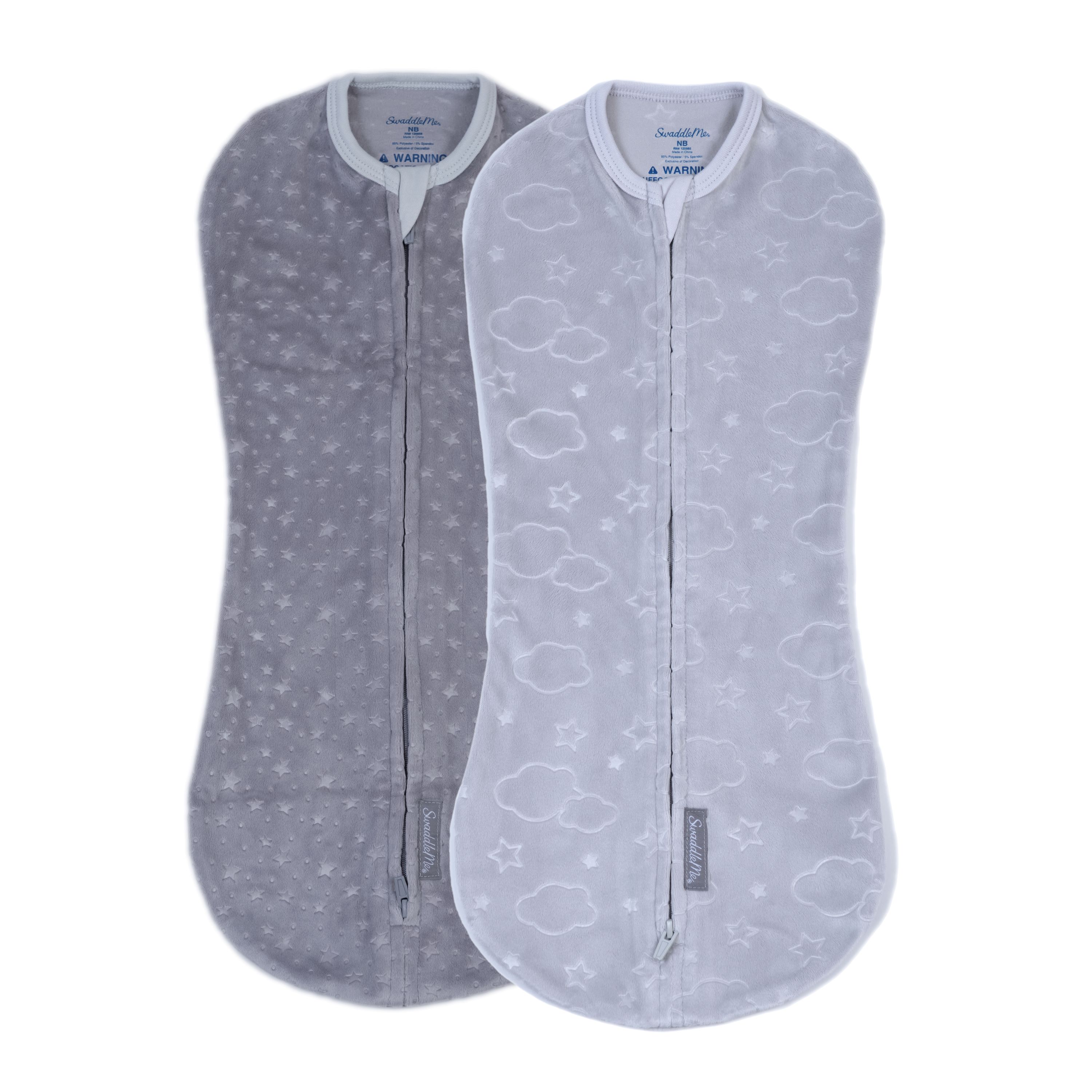 SwaddleMe by Ingenuity Velboa Pod - Newborn, 0-2 Months, Clouds & Stars, 2-Pack SwaddleMe