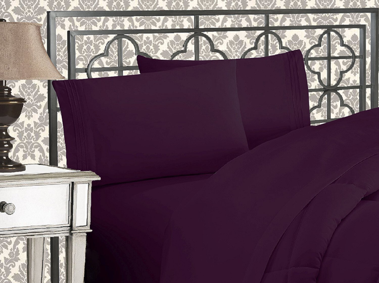 Elegant ComfortWrinkle-Resistant- 1800 Series 6pc Bed Sheet Set Deep Pocket Up tp 16" , California King, Purple Visit the Elegant Comfort Store