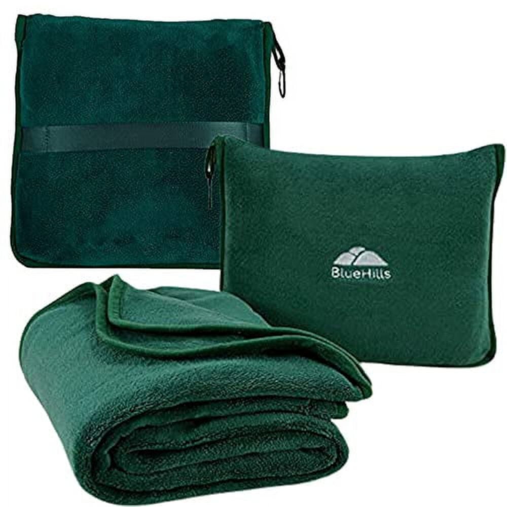 BlueHills Premium Soft Travel Blanket Pillow Airplane Throw 2-Pack -Teal Green BlueHills