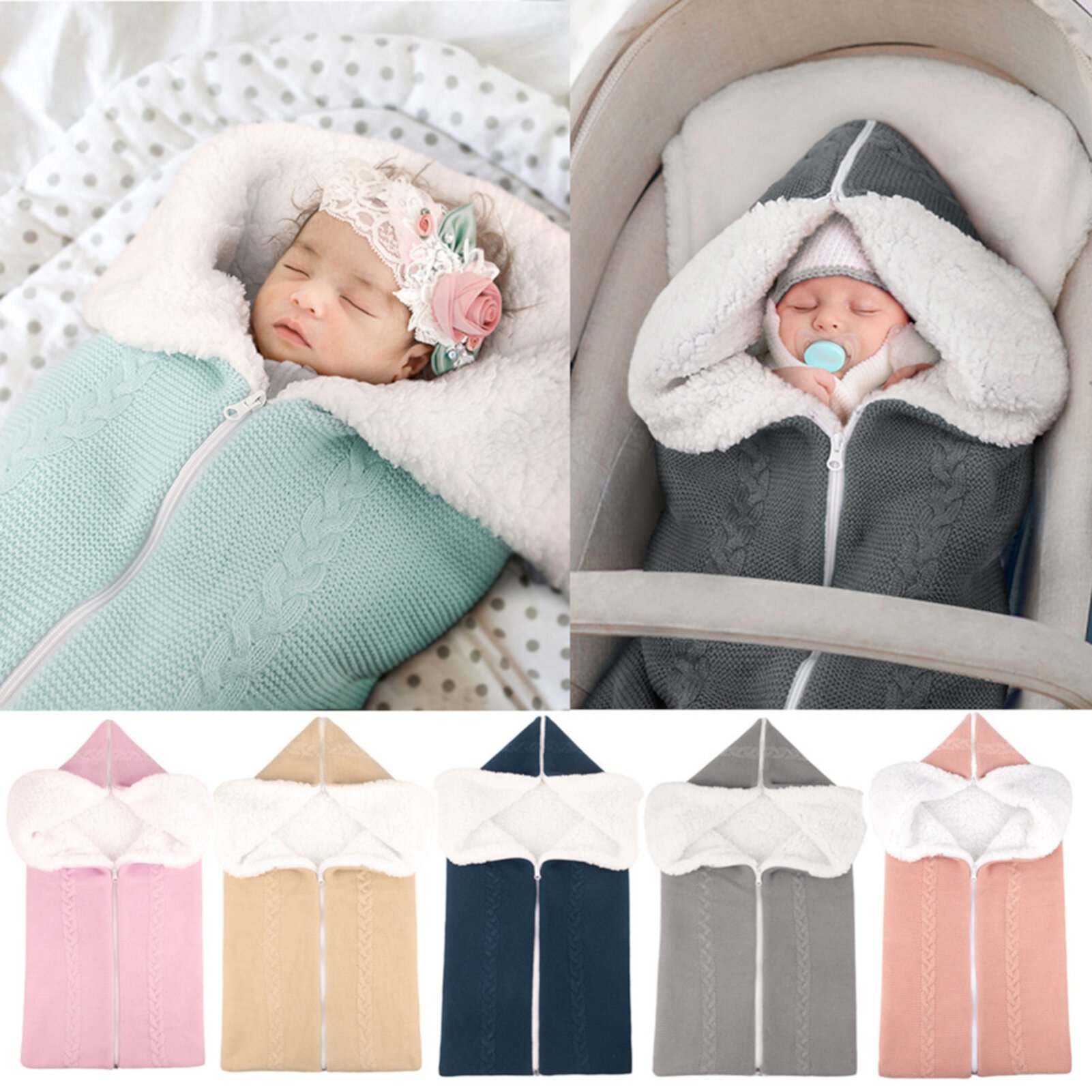 Visland Newborn Baby Wrap Swaddle Knitted Zipper Thicken Multi-functional Stroller Cover Blanket for Outdoor Visland