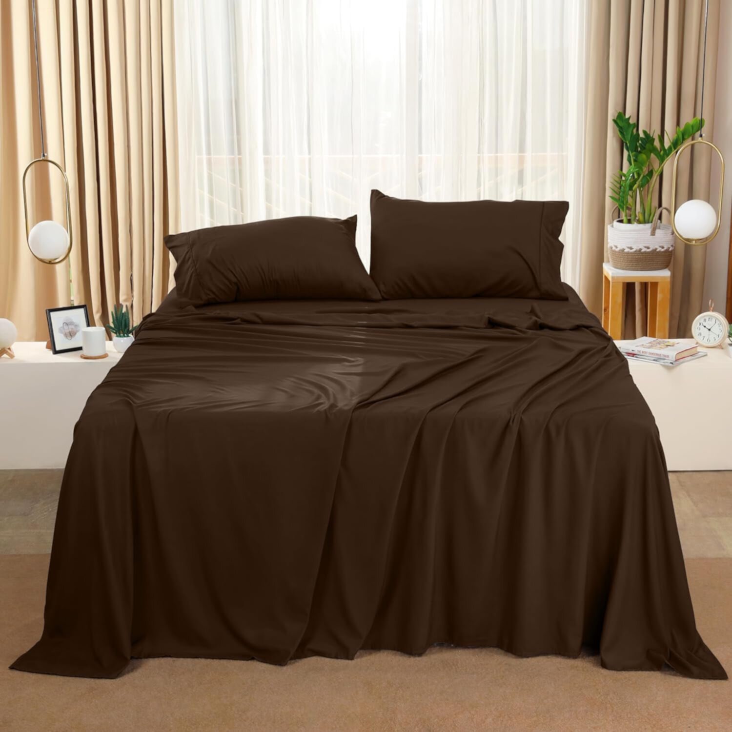 1000-Thread-Count 100% Egyptian Cotton Sheet Set QUEEN Size Fits 6-9 Inches Deep Pocket ( Solid, Midnight Black ) Rinku Linen