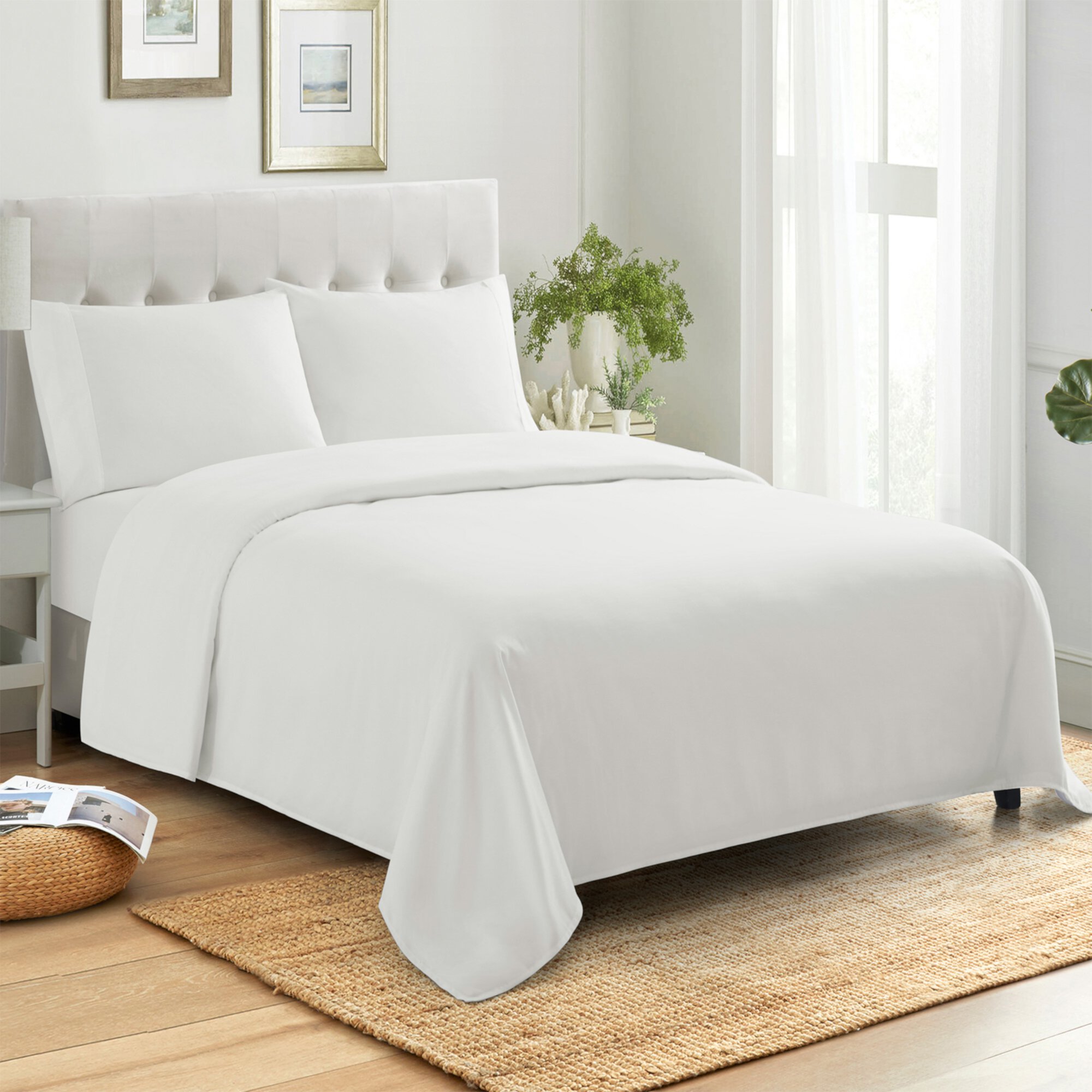 Sweet Home Collection 100% Combed Cotton Percale Sheet Set Made in Egypt 400 TC White Queen Sweet Home Collection