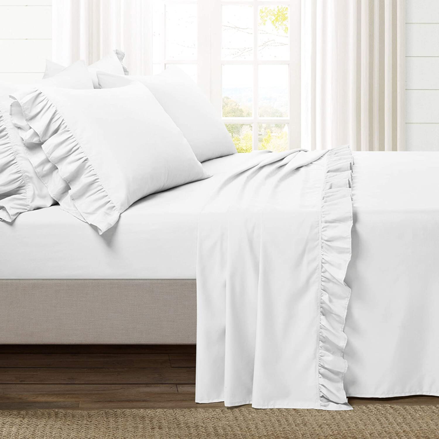 Ruffle Bed Sheet Set 6 Piece - 12 Inch Deep Pocket - 400 Thread Count - 100% Egyptian Cotton - Super Comfy, Extra Soft and Luxury - White Solid, Twin Size. Bedding Begs