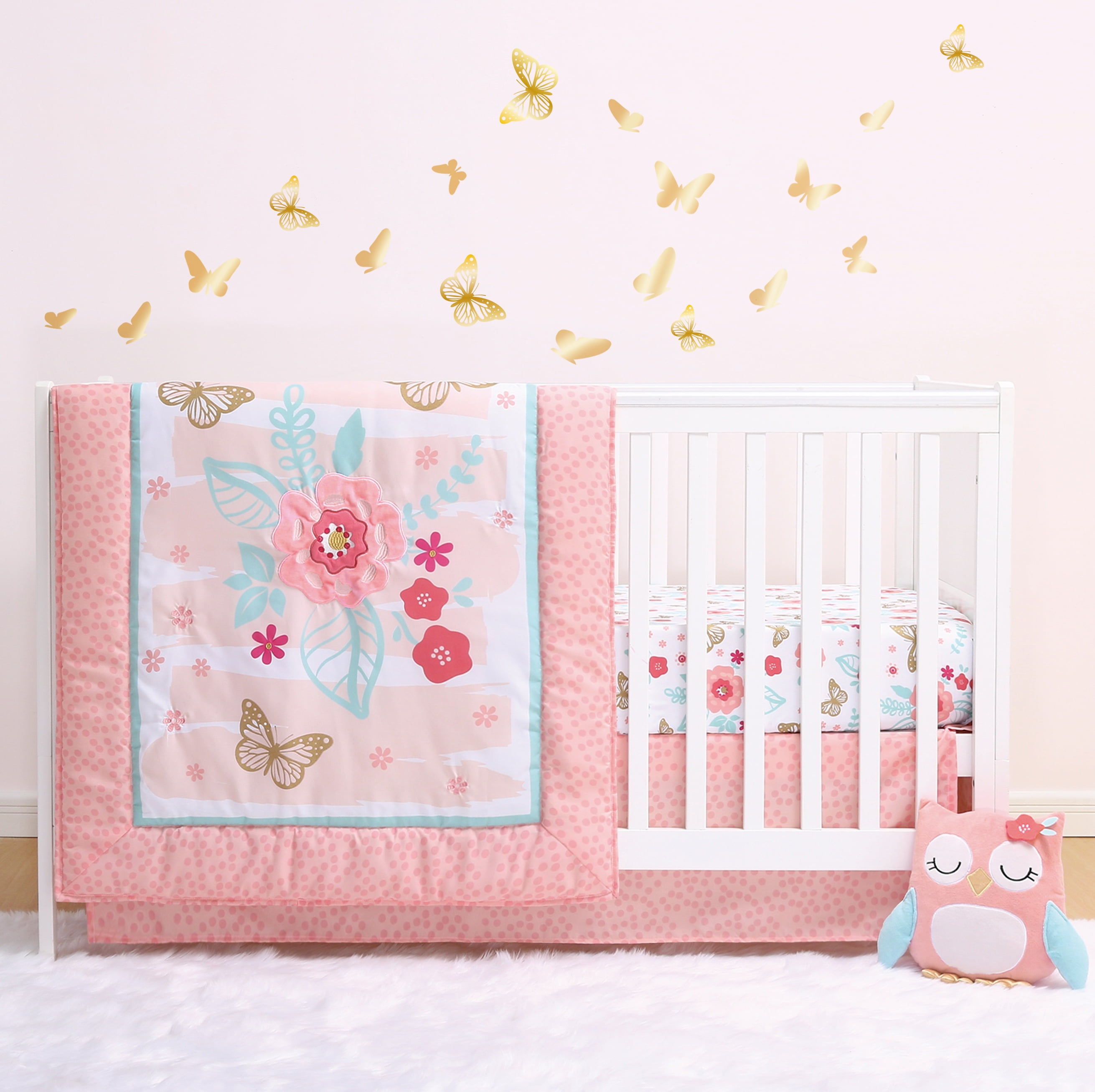 The Peanutshell Aflutter 4 Piece Baby Nursery Crib Bedding Set, Quilt, Crib Sheets, Crib Skirt, and Crib Mobile The Peanutshell