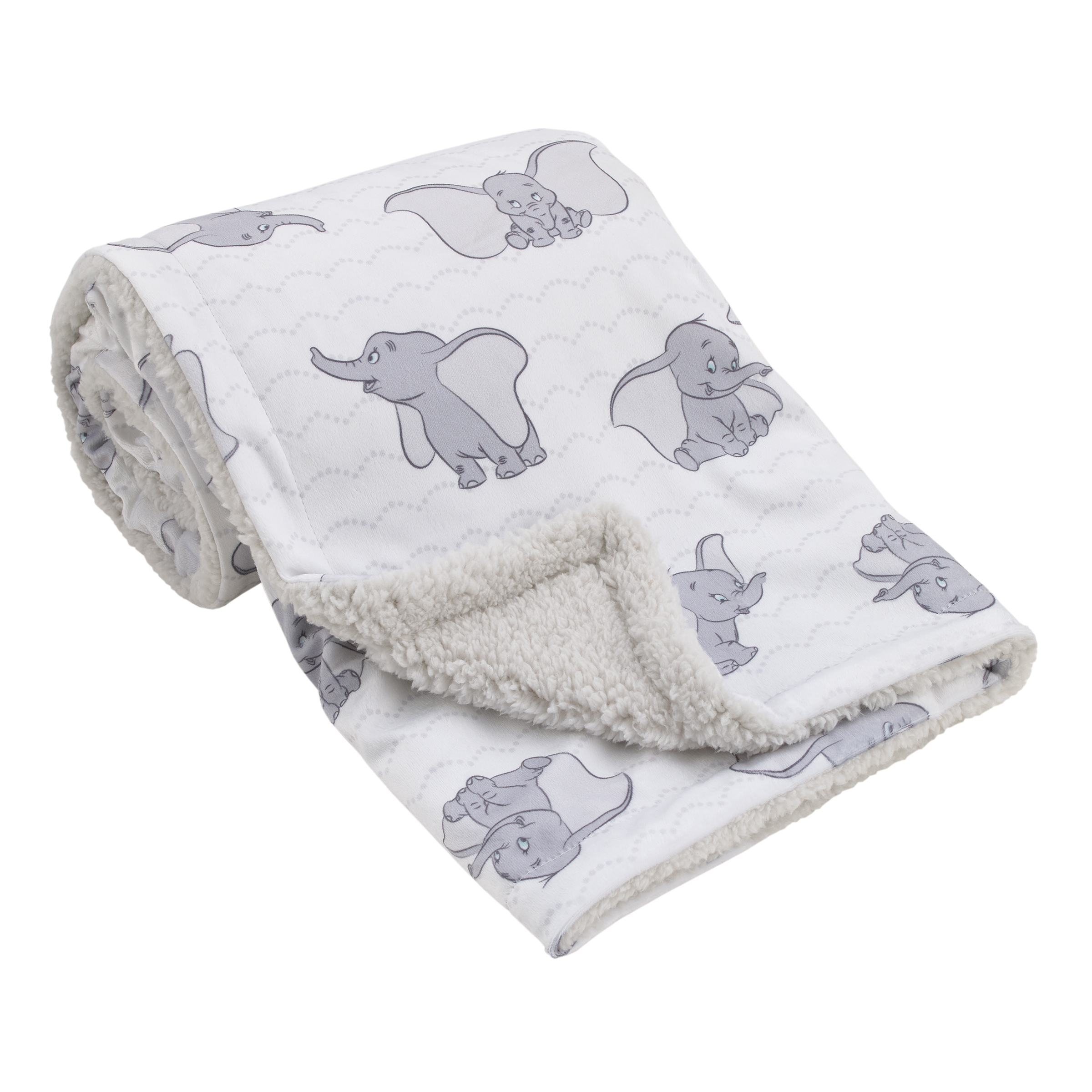 Disney Dumbo White and Grey Super Soft Baby Blanket with Sherpa Back DISNEY BABY