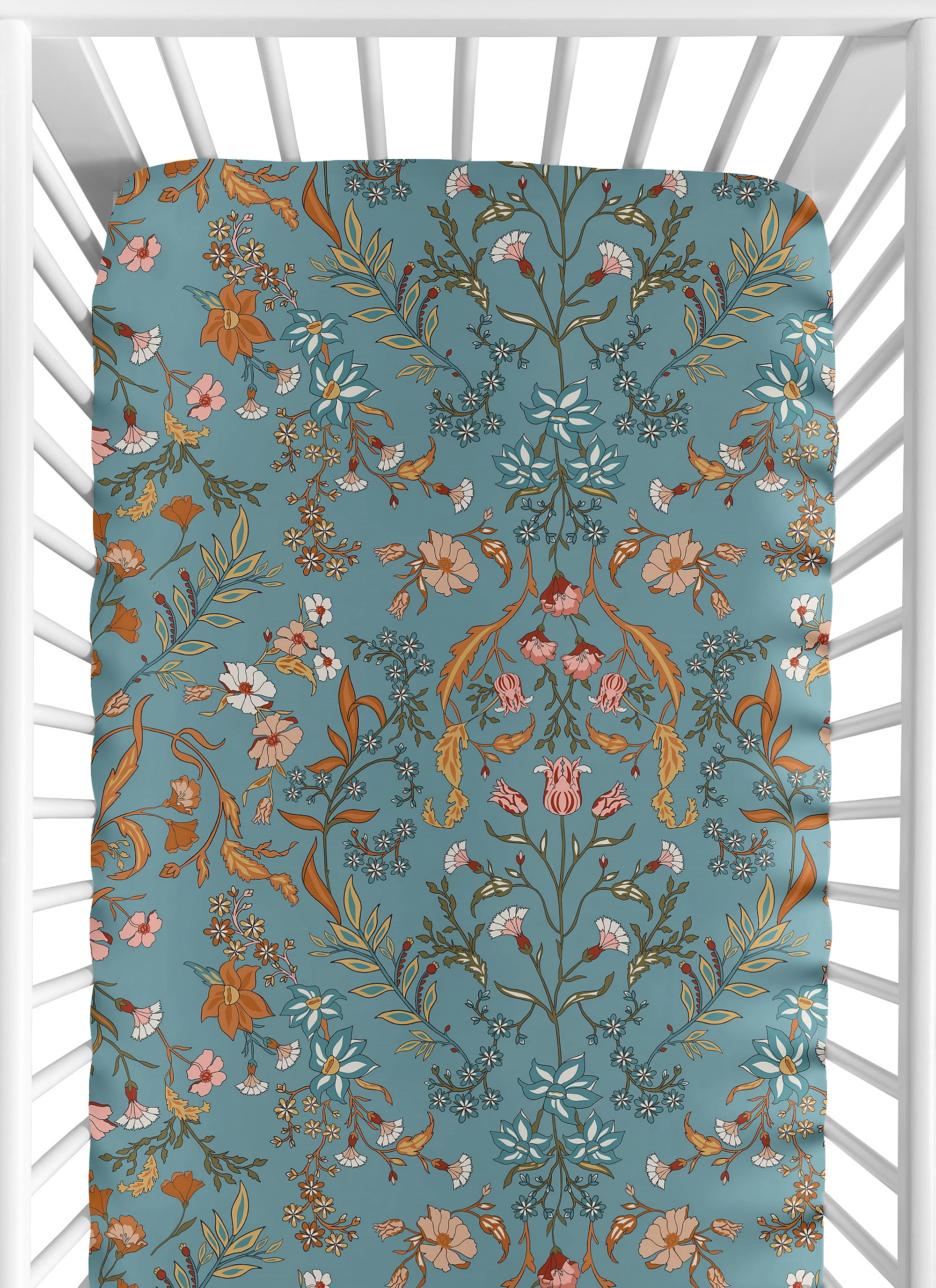 Sweet Jojo Designs Boho Floral Wildflower Blue and Orange Fitted Crib Sheet Sweet Jojo Designs