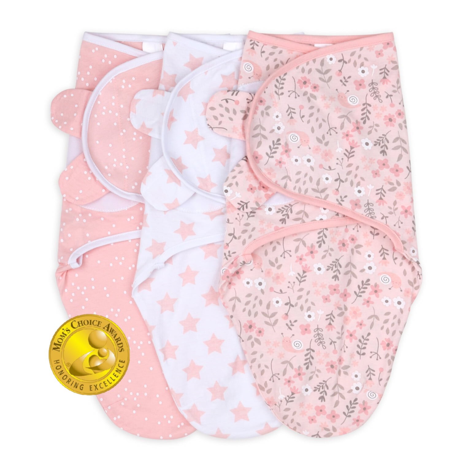 The Peanutshell Newborn Swaddles for Baby Girls, 3 Pack Set, Pink Floral Stars The Peanutshell