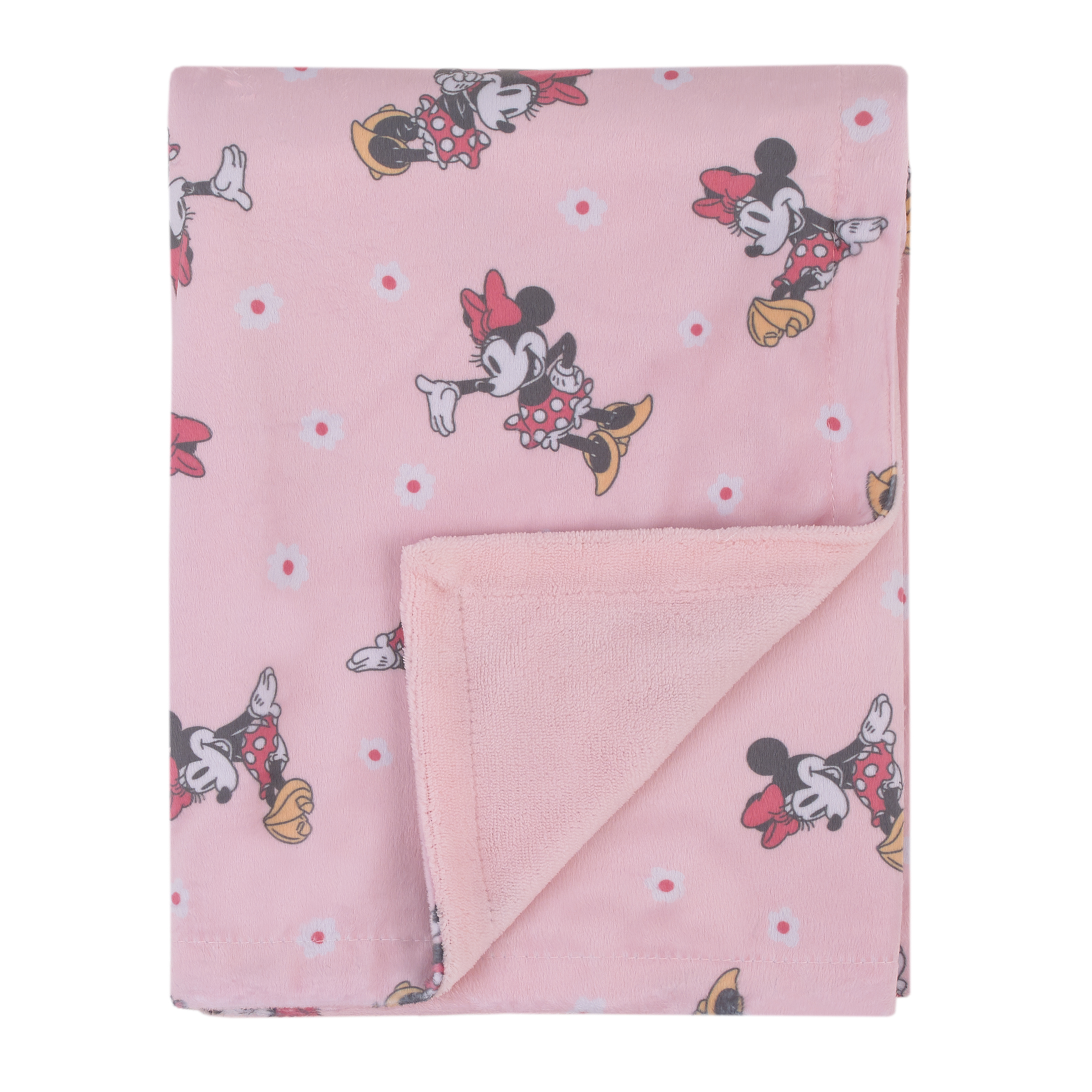 Disney Minnie Mouse Hello Gorgeous Deluxe Reversible Baby Blanket, Pink, White, Girl Disney