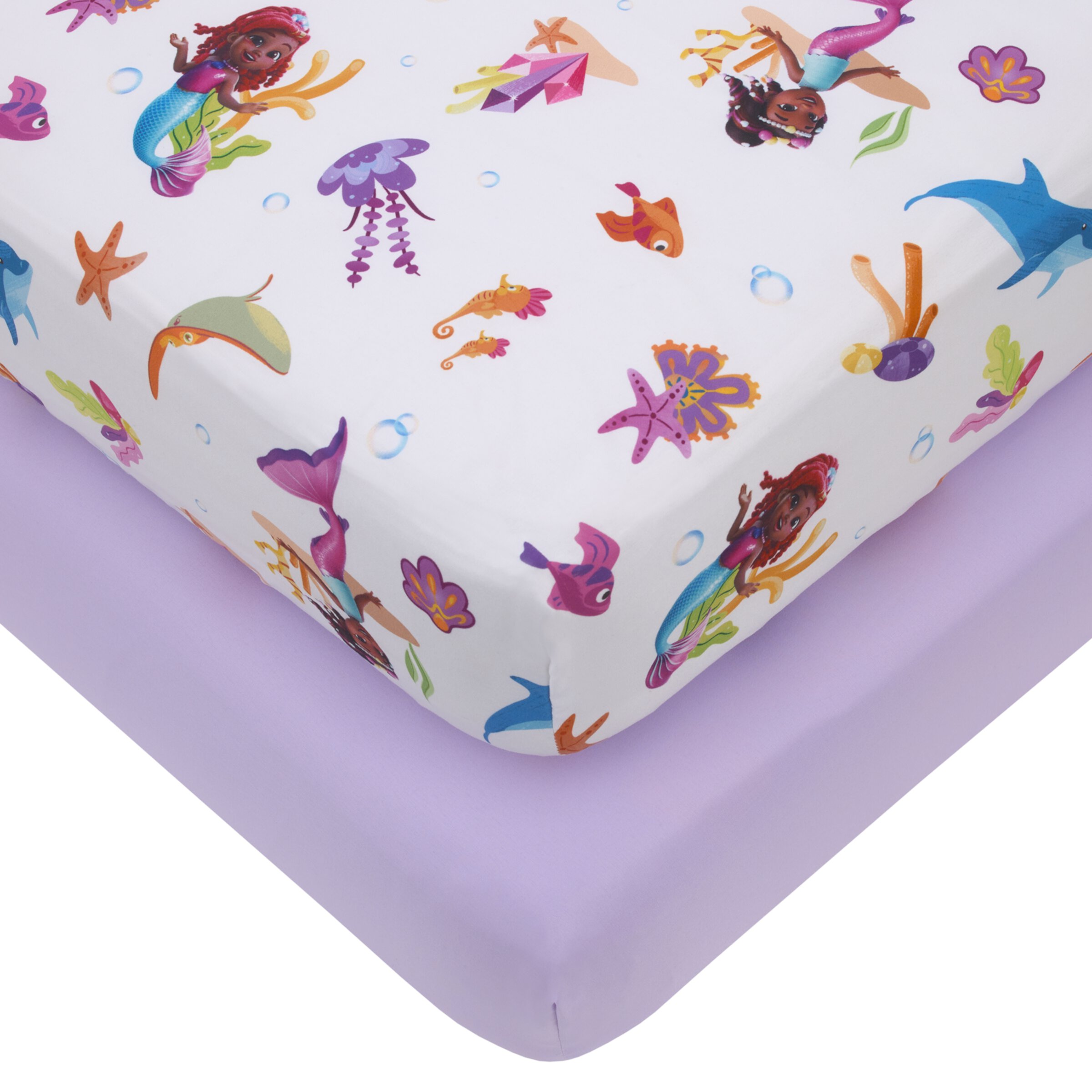 Disney Ariel The Little Mermaid 2 Piece Toddler Fitted Sheet Set, Lavender, Toddler Girl Disney