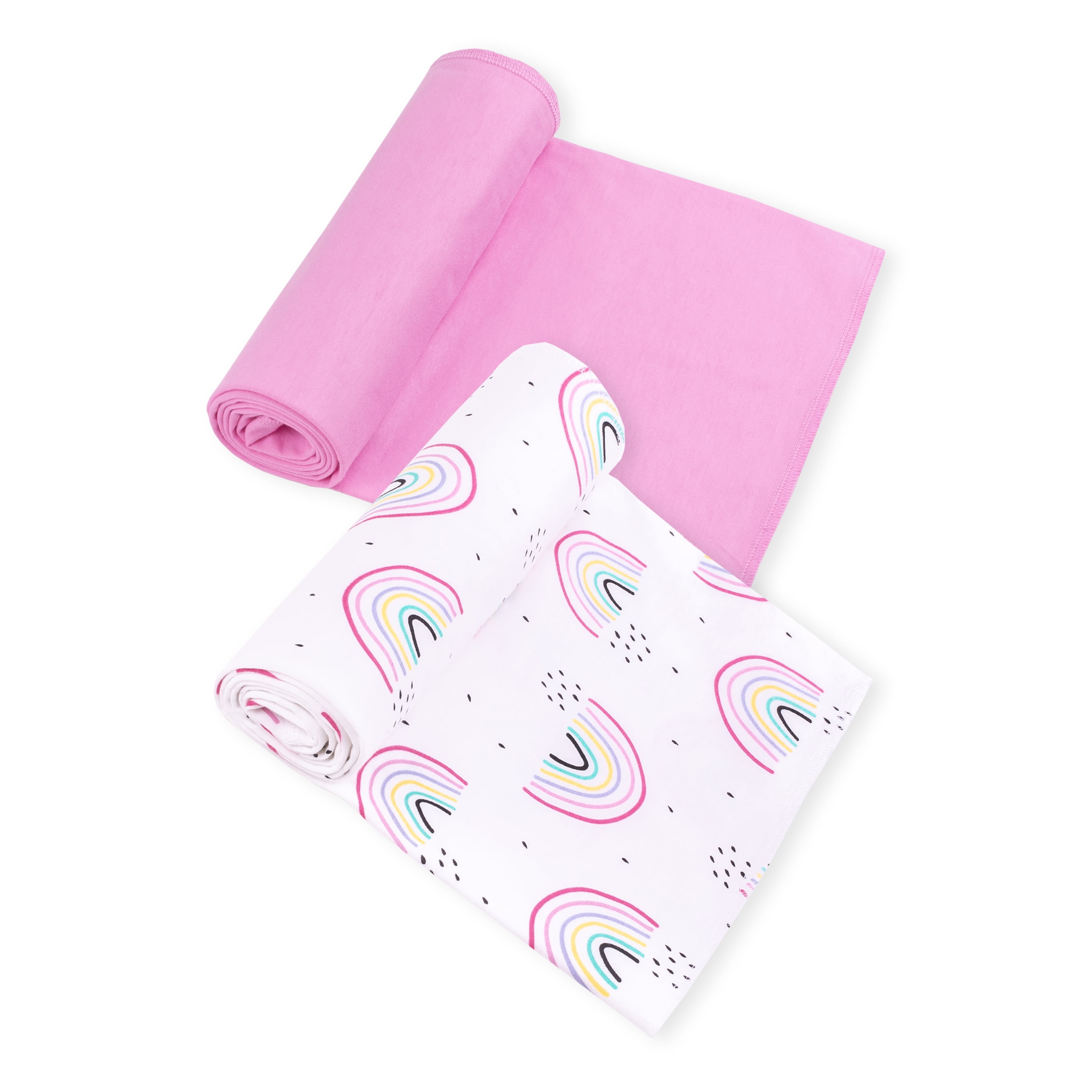 Little Star Organic Modern Female Pink Heart Bunny Cotton Baby Blankets, Reversible 2 Count Little Star Organic