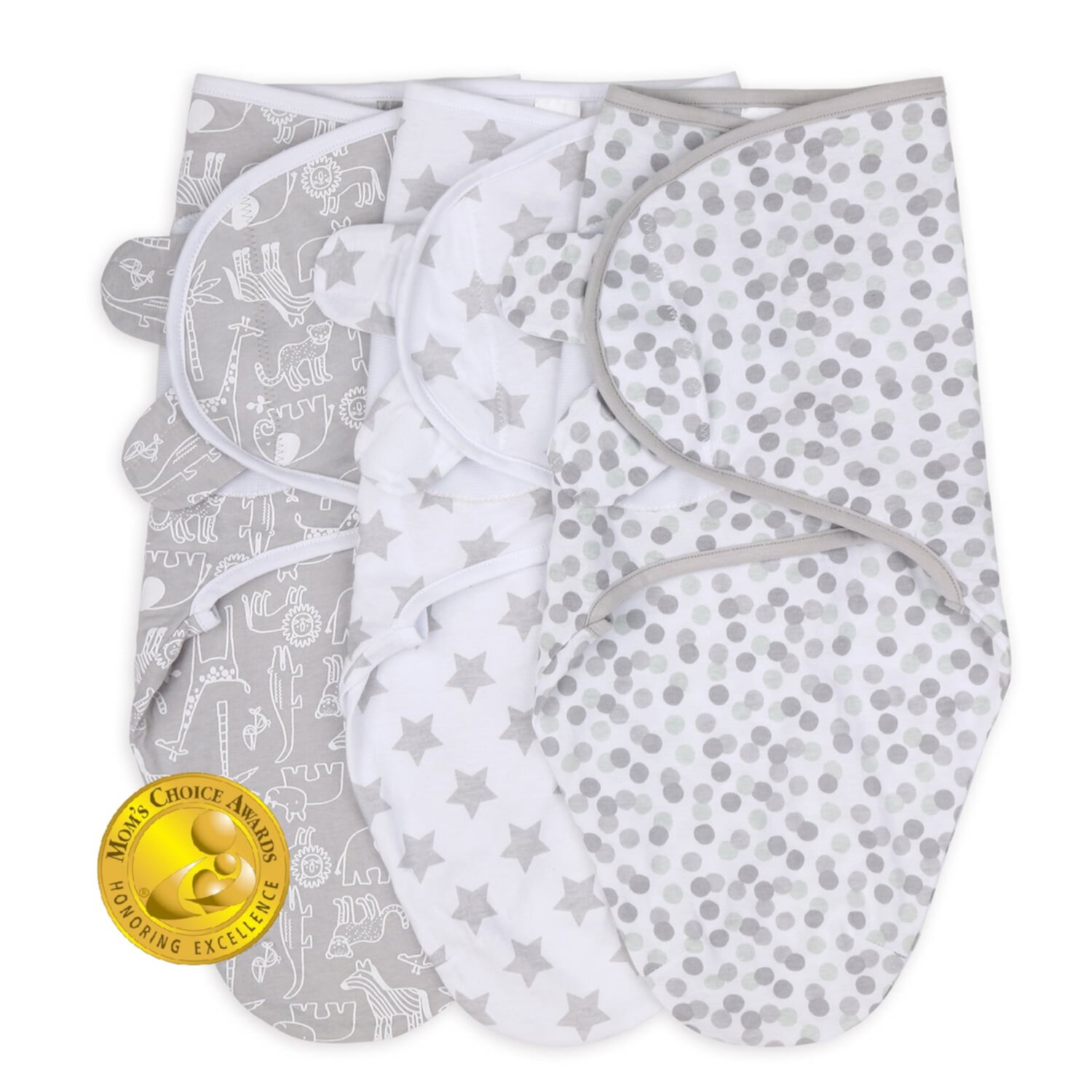 The Peanutshell Newborn Swaddles for Baby Boys or Baby Girls, 3 Pack Set, Grey Safari Sky The Peanutshell