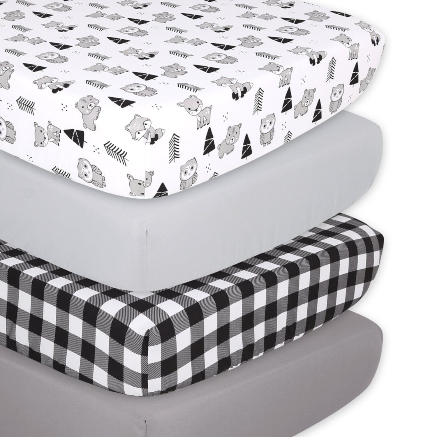 The Peanutshell Fitted Crib Sheet for Boys or Girls, 4 Pack Set, Grey Woodland Plaid The Peanutshell