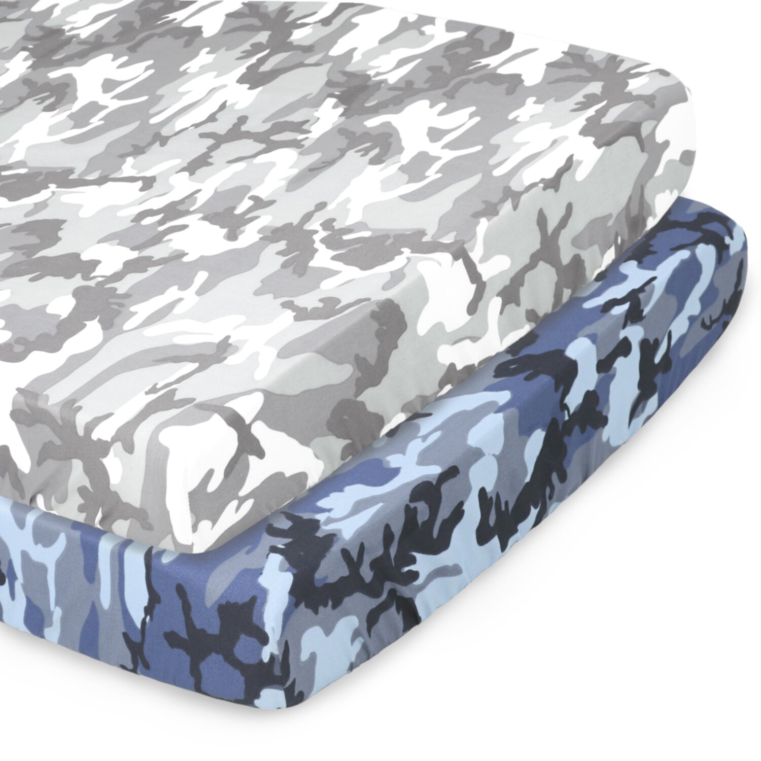 The Peanutshell Pack n Play, Mini Crib, Portable Crib or Fitted Playard Sheets for Baby Boys, 2 Pack Set, Blue and Grey Camo The Peanutshell