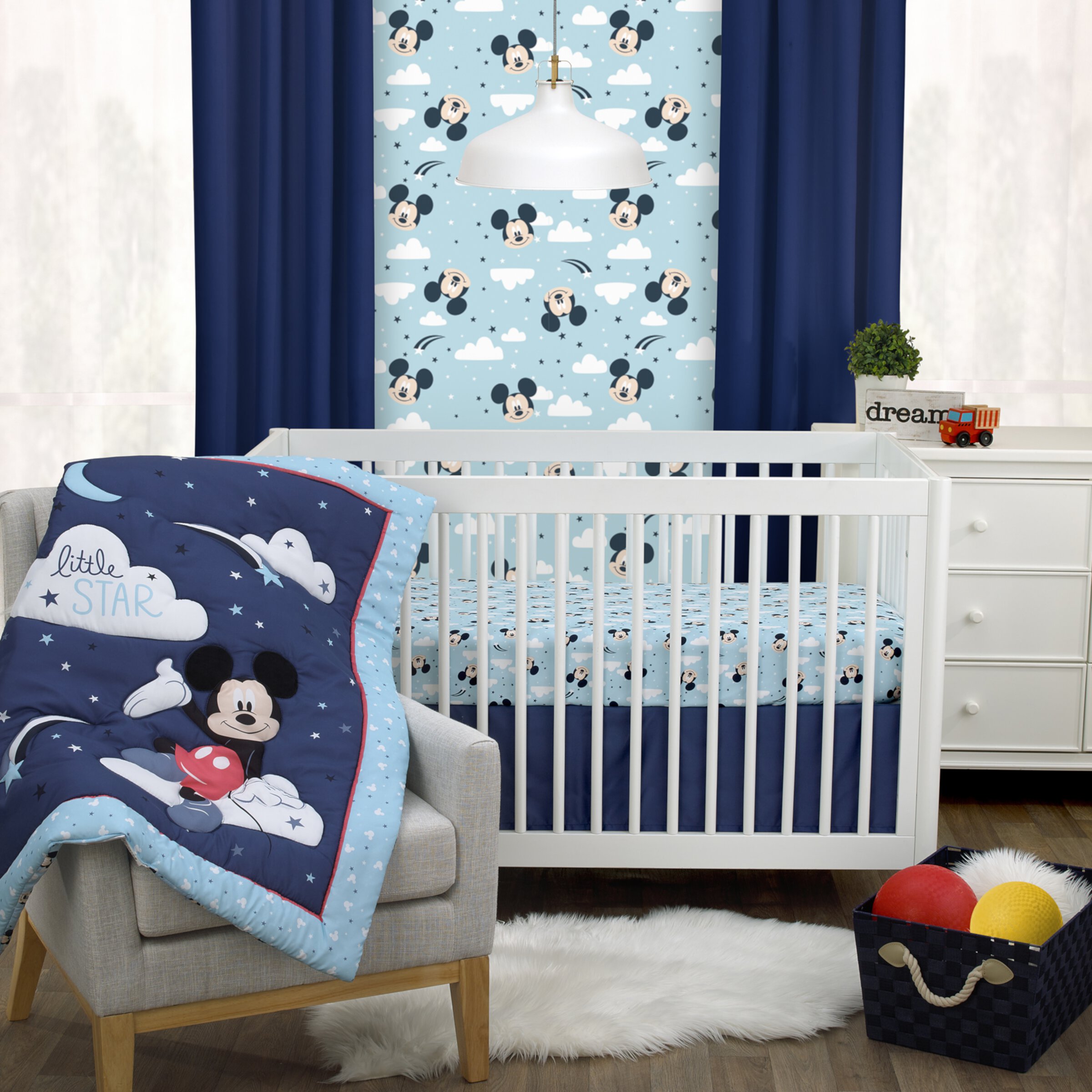 Mickey Mouse Little Star 3-Piece Crib Bedding Set, Blue - Comforter, Sheet, Dust Ruffle, Infant Boy, Polyester Fiber Fill DISNEY BABY