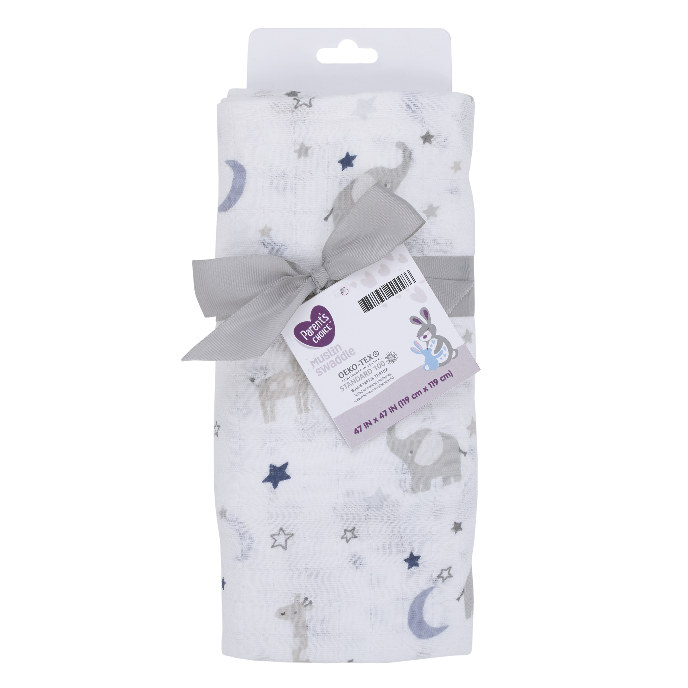 Parent's Choice Single Pack Muslin Swaddle Elephant Stars Blue Parent's Choice