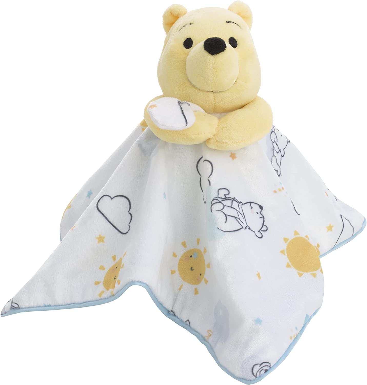 Disney Winnie The Pooh White, Yellow, and Aqua Cloud and Sun Lovey Security Blanket Disney