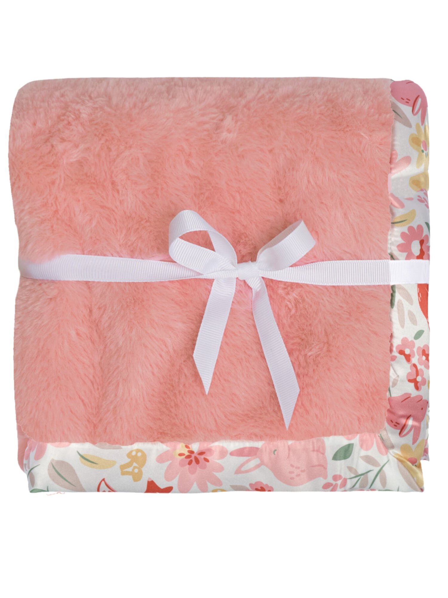 Modern Moments by Gerber Gender Neutral Plush Blanket with Satin Trim, Floral Foxes Modern Moments