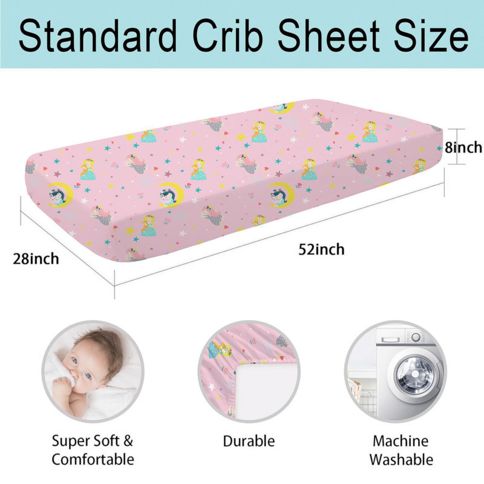 4 Pack Fitted Crib Sheets for Baby Boys, 28"x 52" Extra Soft Microfiber Crib Sheet Set for Standard Crib & Toddler Mattress Pad, Rabbit & Dreaming in Wonderland & Rainbow Horse & Pink Little Grape Land