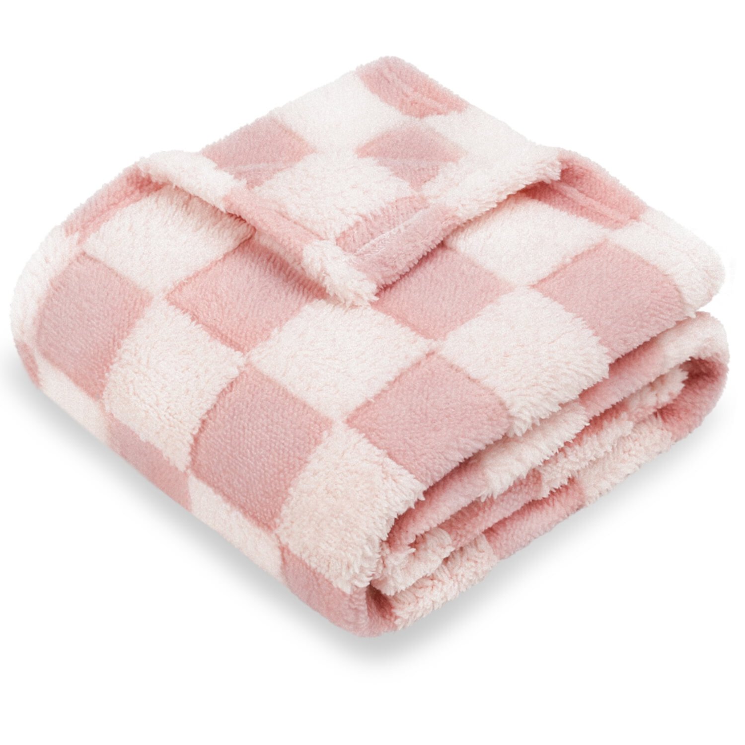 Baby Blanket for Girls 3D Checkered Fleece Fluffy Fuzzy Checkerboard Grid Warmer Shaggy Soft Cozy Fuzzy Bed Blanket for Toddler, Newborn or Infant Pink 30 x 40 Inch HOMRITAR