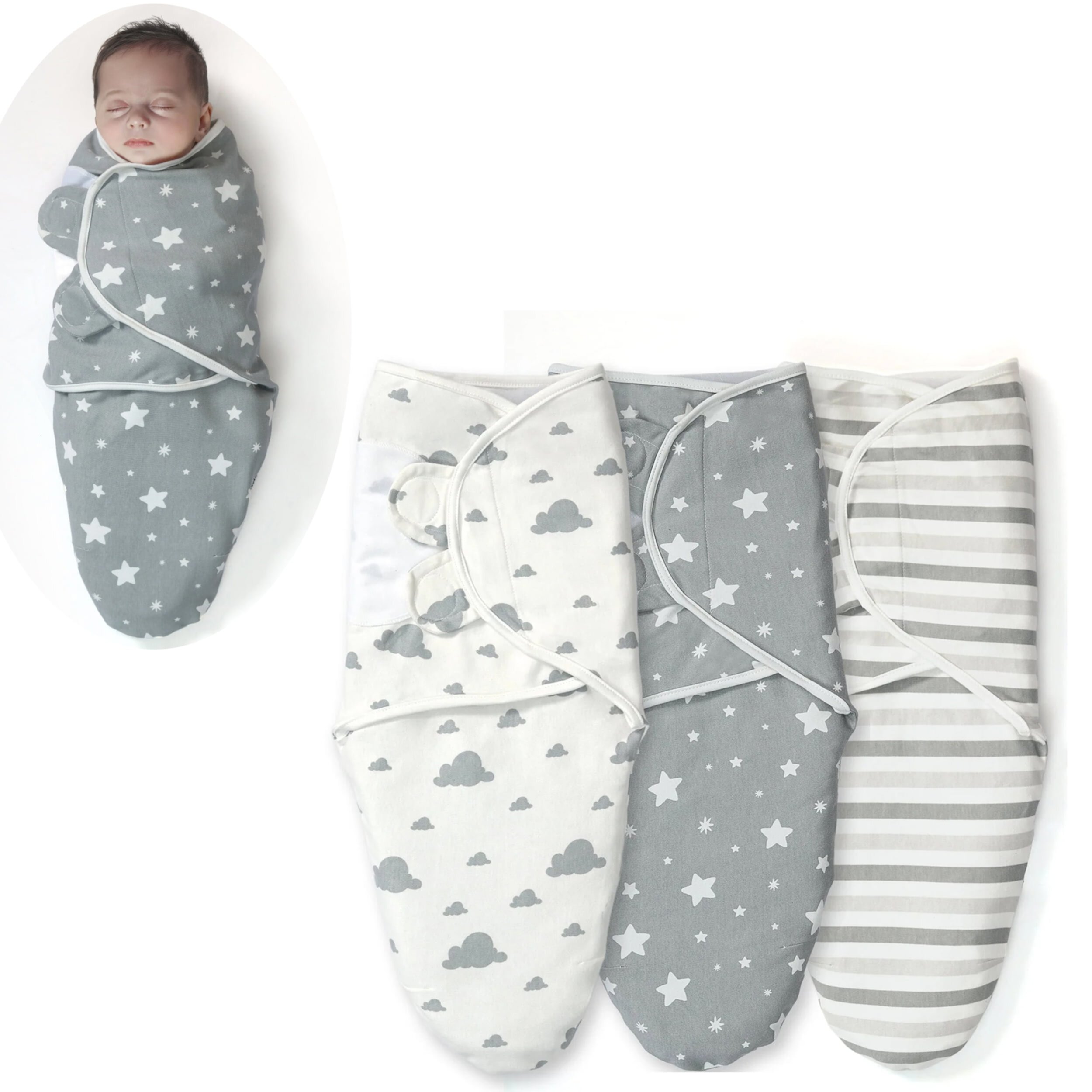 IR Imperial Rooms 3 Piece Newborn Baby Swaddle Wrap Blanket Sleep Sack for 0-3 Months Grey Unisex IR Imperial Rooms