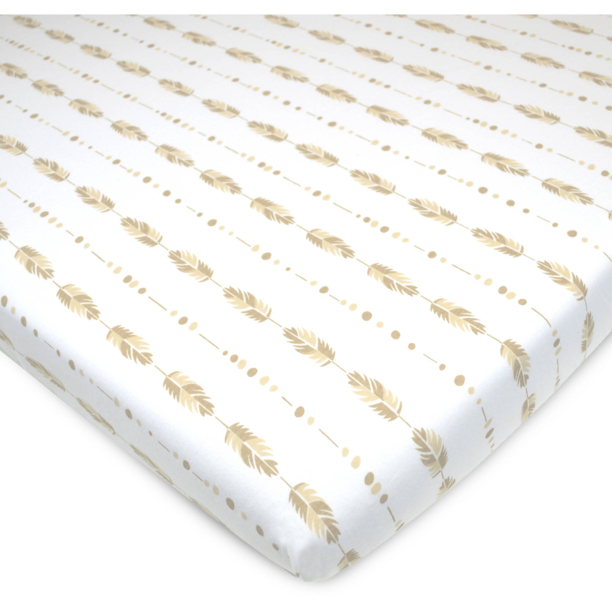 American Baby Co. Cotton Jersey Knit Fitted Playard Sheet, Taupe Feathers American Baby Company