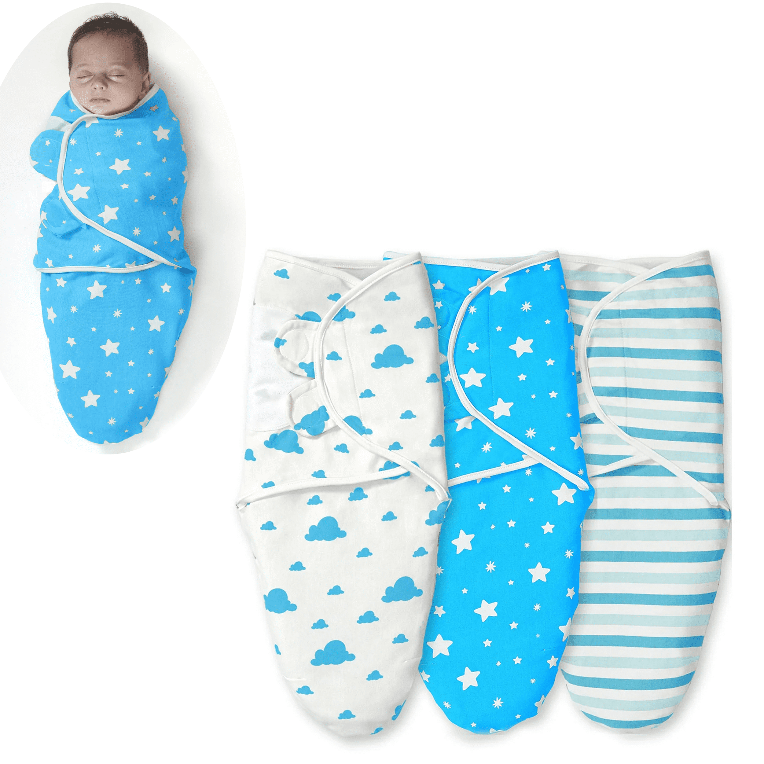 IR Imperial Rooms Newborn Baby Swaddle Wrap Sleepsack Blanket for 0-3 Months Blue Unisex 3 Piece IR Imperial Rooms