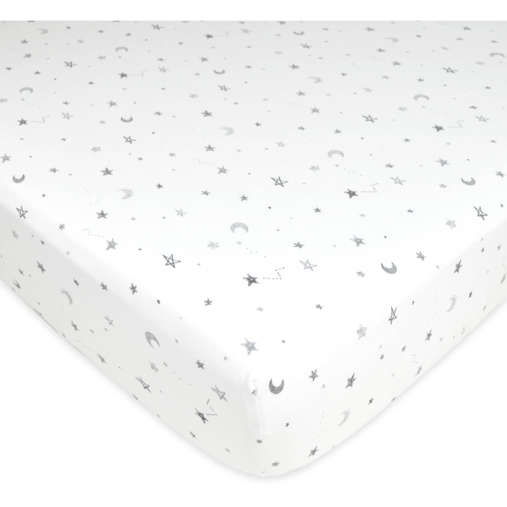 American Baby Company Printed 100% Cotton Jersey Knit Fitted Crib Sheet for Standard Crib and Toddler Mattresses, Grey Stars and Moon, for Boys and Girls American Baby Company