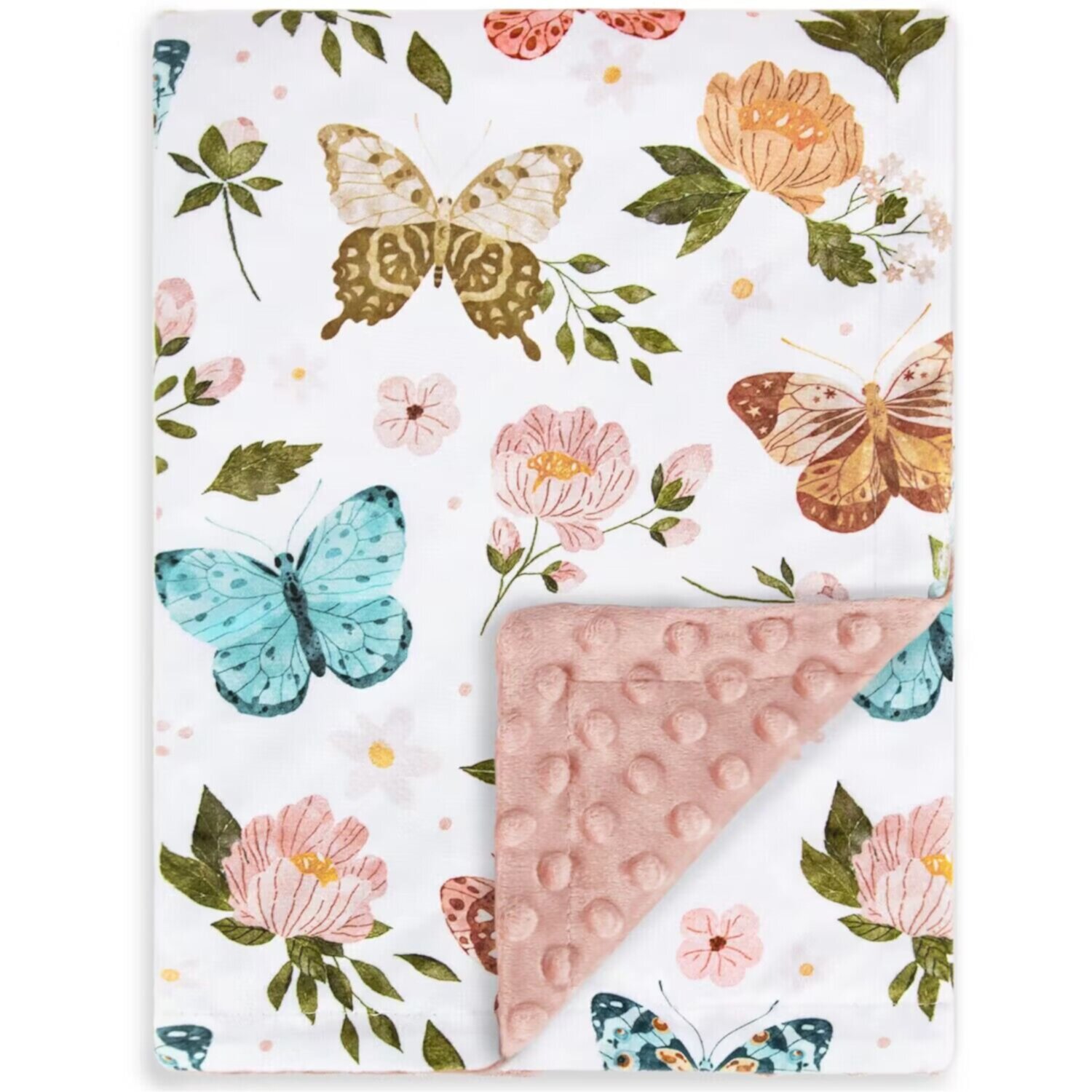 Floral Baby Blanket for Girls Soft Comfy Minky Toddler Blanket with Double Layer Dotted Backing, Beauty Butterfly Printed Bed Blanket for Nursery Crib Decor 30 x 40 Inch(75 x 100 cm) HOMRITAR