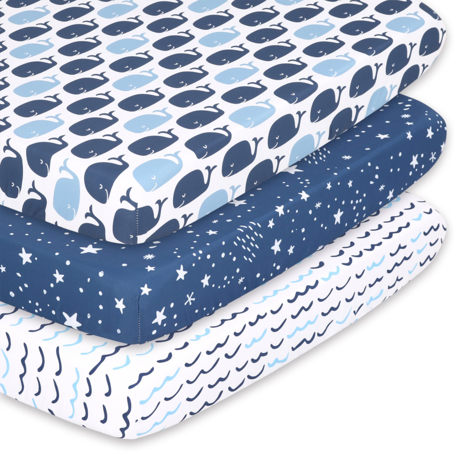 The Peanutshell Pack n Play, Mini Crib, Portable Crib or Fitted Playard Sheets for Baby Boy, 3 Pack Set, Navy, White and Blue Nautical Print The Peanutshell