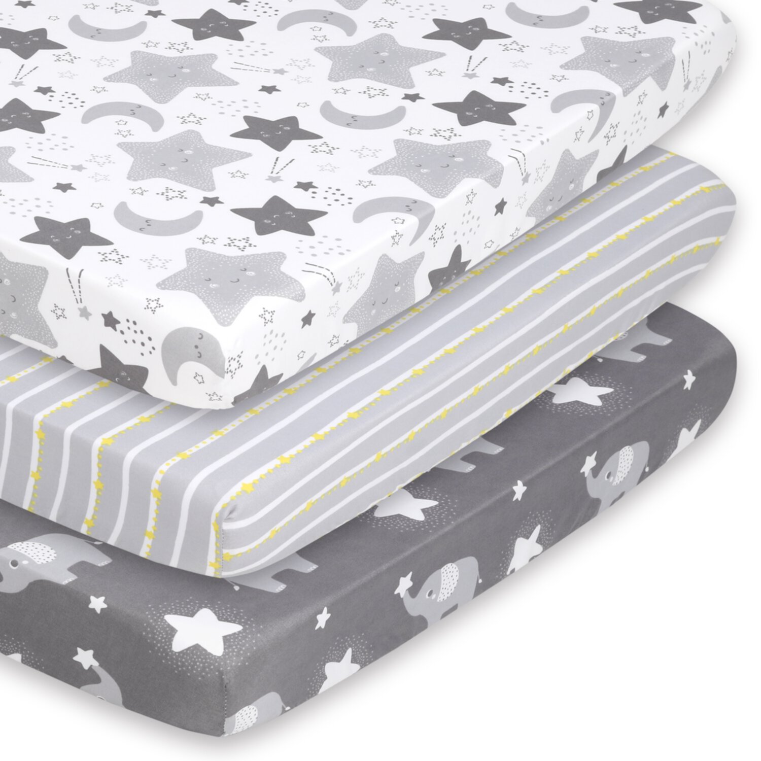 The Peanutshell Pack n Play, Mini Crib, Portable Crib or Fitted Playard Sheets for Baby Boy or Girl, Celestial Elephant, 3 Pack Set The Peanutshell